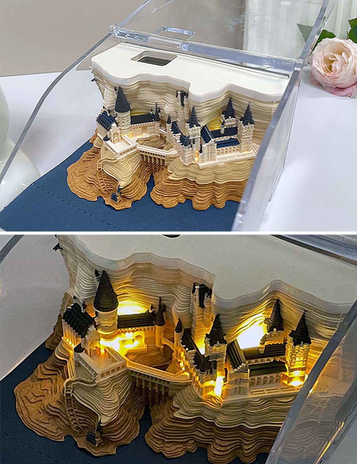 Blocco note 3D, non incollato, arte su carta 3D con scatola display trasparente, 9 x 9 x 5 cm, 150 fogli, centrotavola con modello di carta