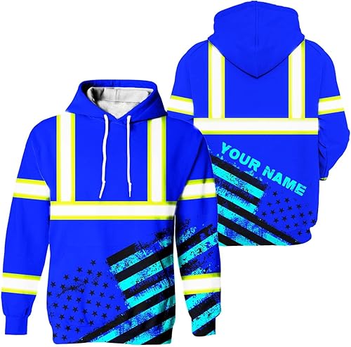 Miniatura 9 de Sudadera con capucha de alta visibilidad con la bandera de Estados Unidos para hombres y mujeres, cintas reflectantes, ropa de trabajo de seguridad