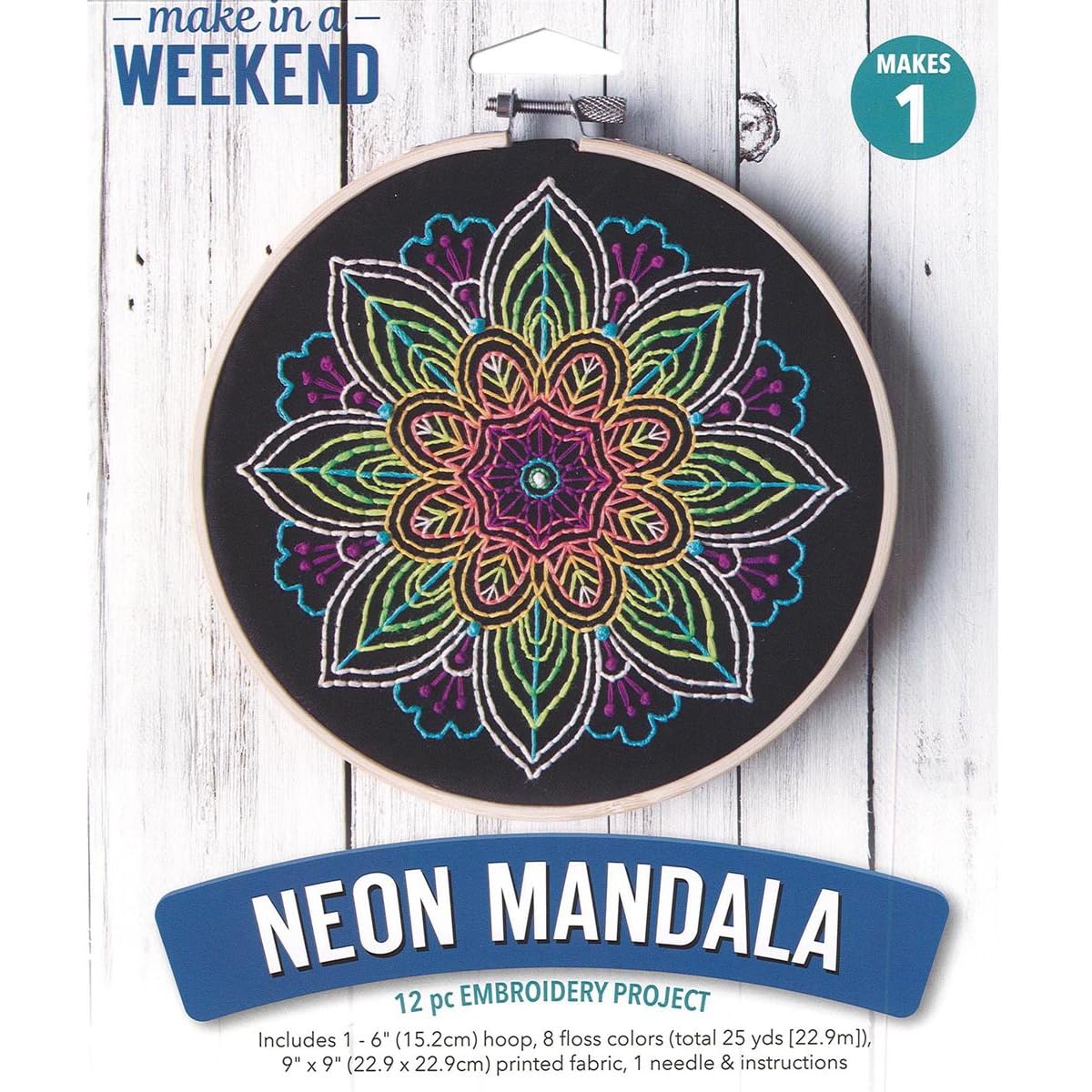 Leisure Arts Kit Weekend Embr 6" Neon Mandala