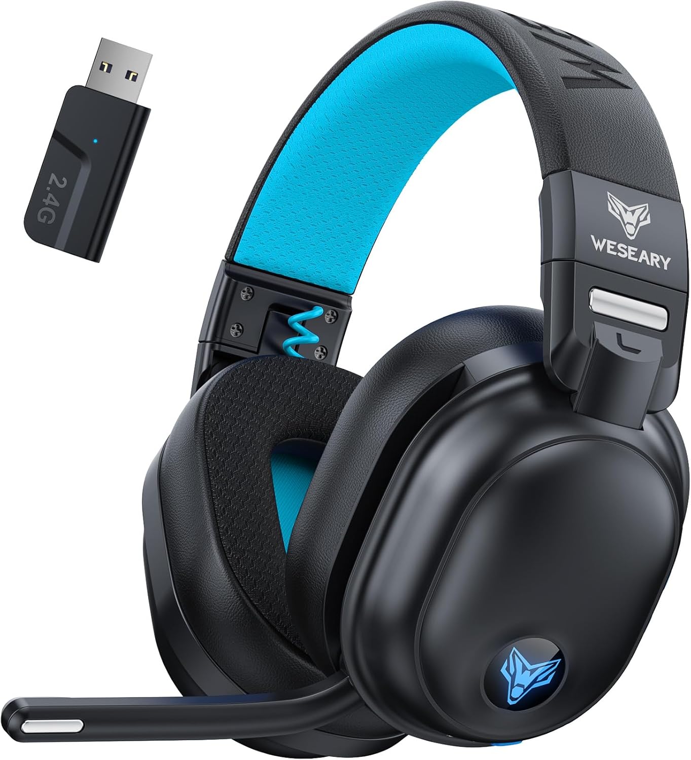 WG3 Wireless Gaming Headsets with Microphone for PS5, PS4, PC, Switch, Mac, Crystal Stereo Bluetooth Headphones, Headset Wireless 2.4GHz with Lossless Audio, 45 Hr Battery, Cool LED