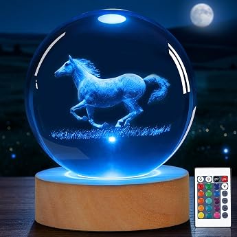 OkiyiD Horse Crystal Ball Horse Lamp Night Light for Children's Room Cute Room Decoration with Remote Control 16 Colours Dimmable Gift for Horse Lovers [Energy Class G]