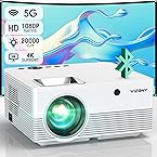 VIZONY Projector with 5G WiFi and Bluetooth, 20000L 600ANSI Full HD Native 1080P Projector, Support 4k & 350" Display with Carry Case, Outdoor Movie Projector Compatible w/Phone/TV Stick/Laptop, White