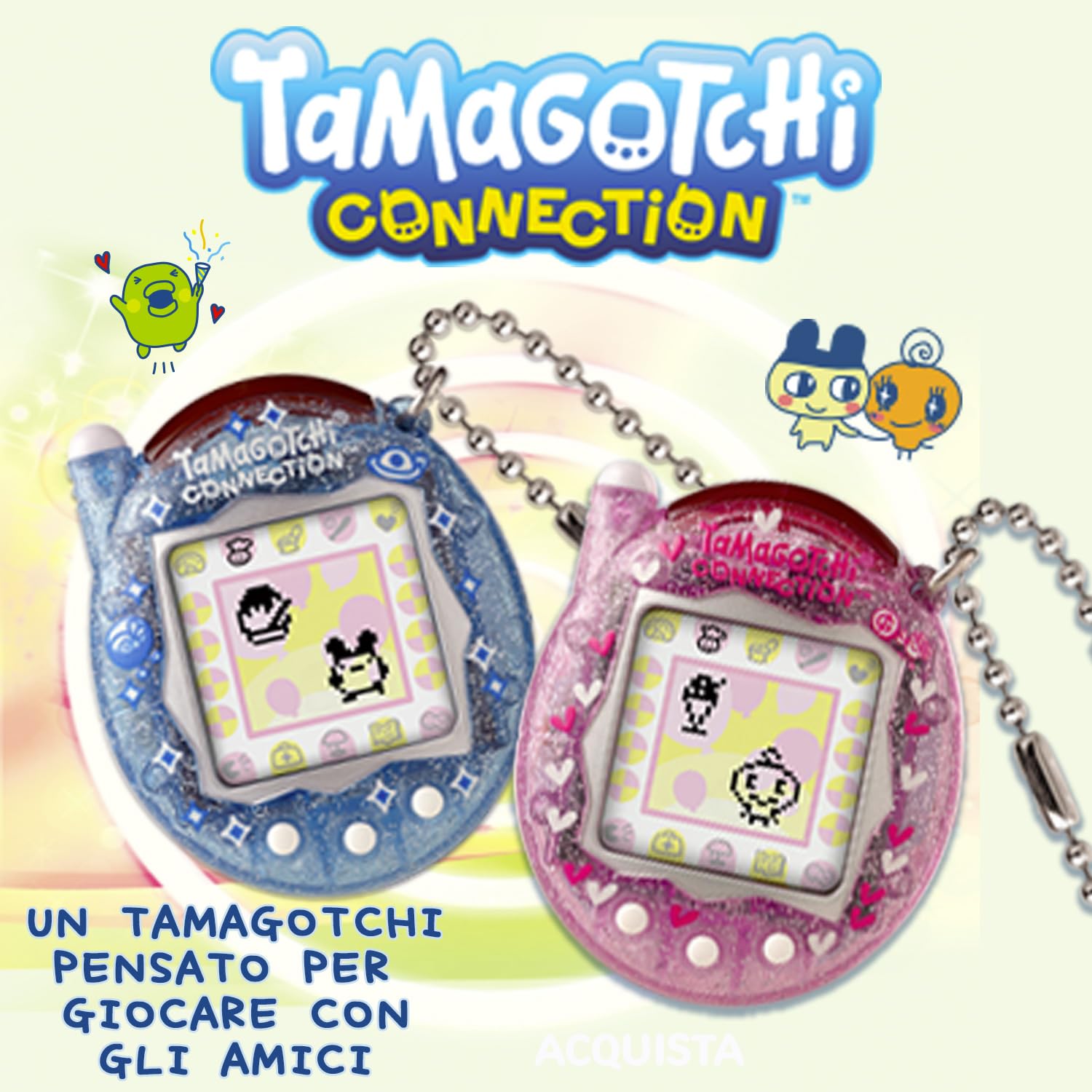 Bandai – Tamagotchi Connection Neon Planet – Animale Virtuale Interattivo con Connessione a Infrarossi – Schermo Grande in Lingua Francese – Mini-Giochi – Giocattolo Bambini da 6 Anni in Su – 44028
