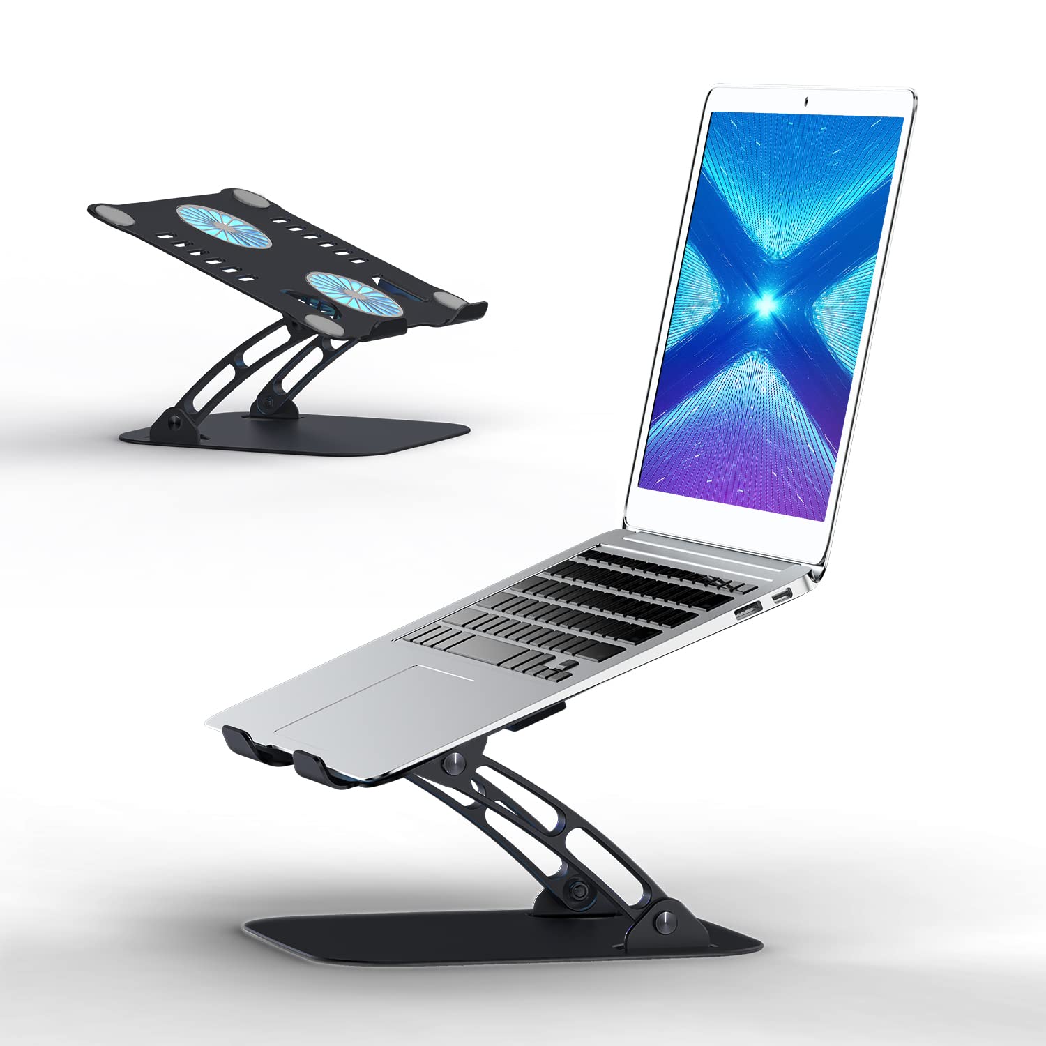 Soporte para portátil regulable en altura con ventilador RGB, aleación de aluminio plegable, ventilado, ergonómico y compatible con todos