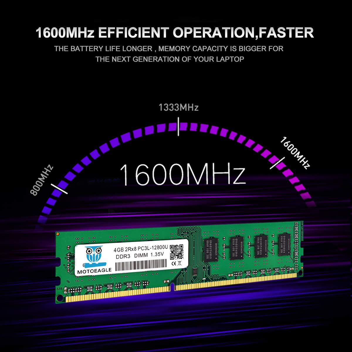 PC3L 12800U 8GB Kit (4GBx2) DDR3L 1600MHz UDIMM Ram, 4GB 2Rx8 PC3 12800U 1.35V CL11 240-Pin Memoria Desktop