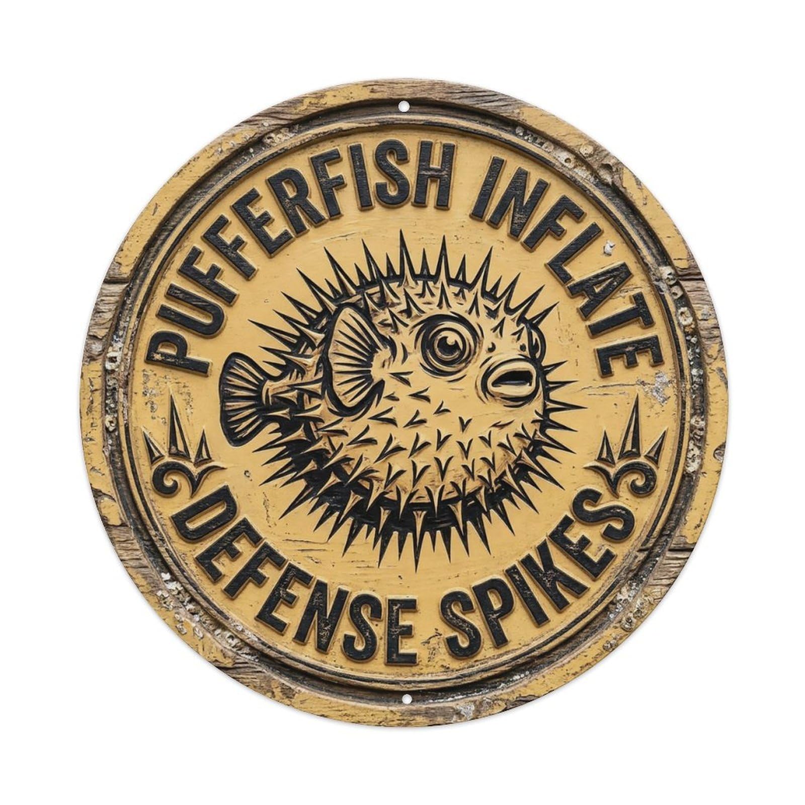 Cxhjca 8X8inch(20X20cm) Pufferfish Inflate Defense Spikes Metal Tin Sign