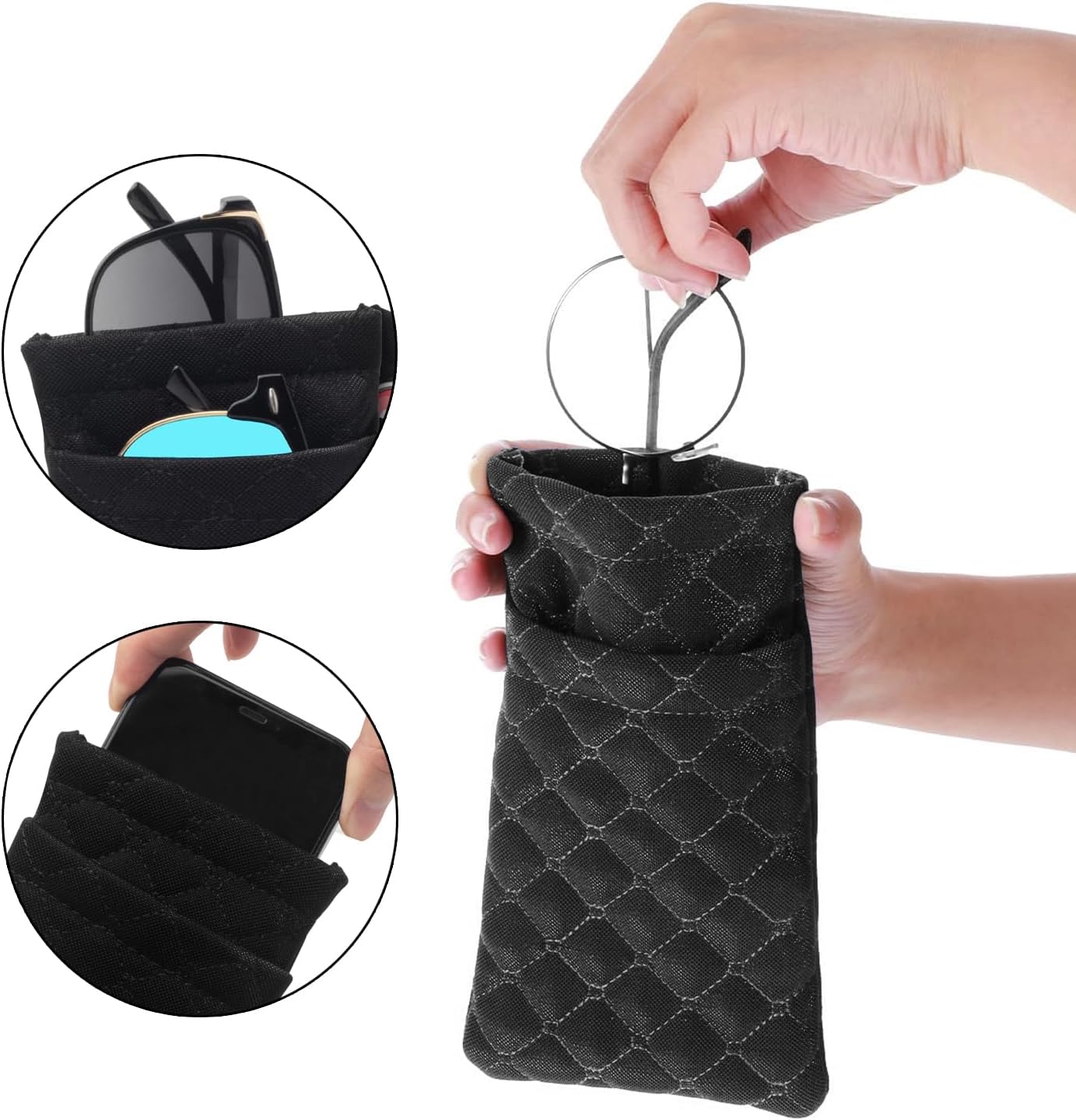 Double Eyeglass Case Soft Sunglasses Case Squeeze Top Glasses Pouch Travel Glasses Case for Men and Women - Image 5