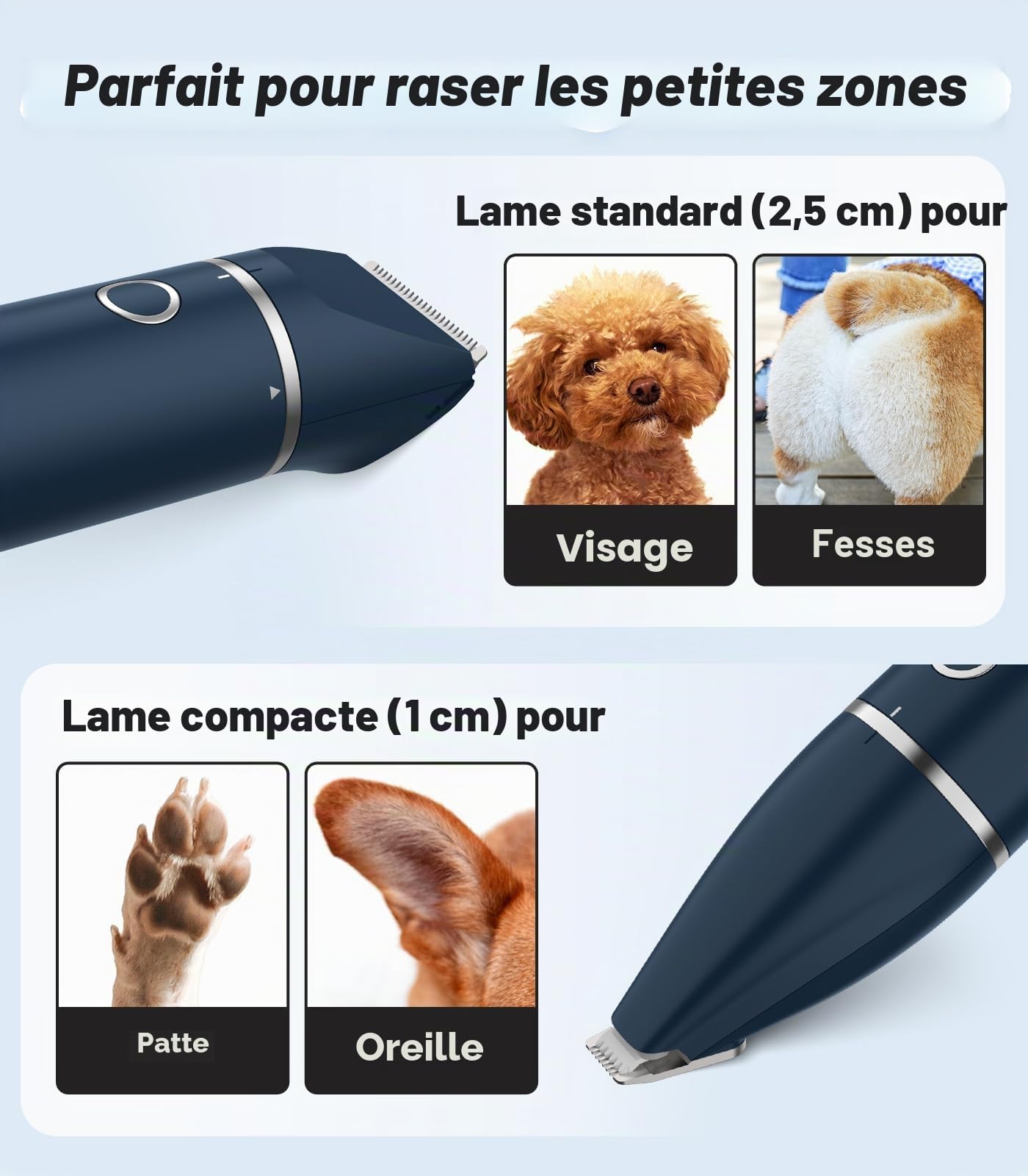 Casfuy Tondeuse à pattes de chien - Tondeuse silencieuse avec double paire de ciseaux - Rechargeable par USB - Pour l'épilation des pattes, des yeux, des oreilles, du visage et des fesses