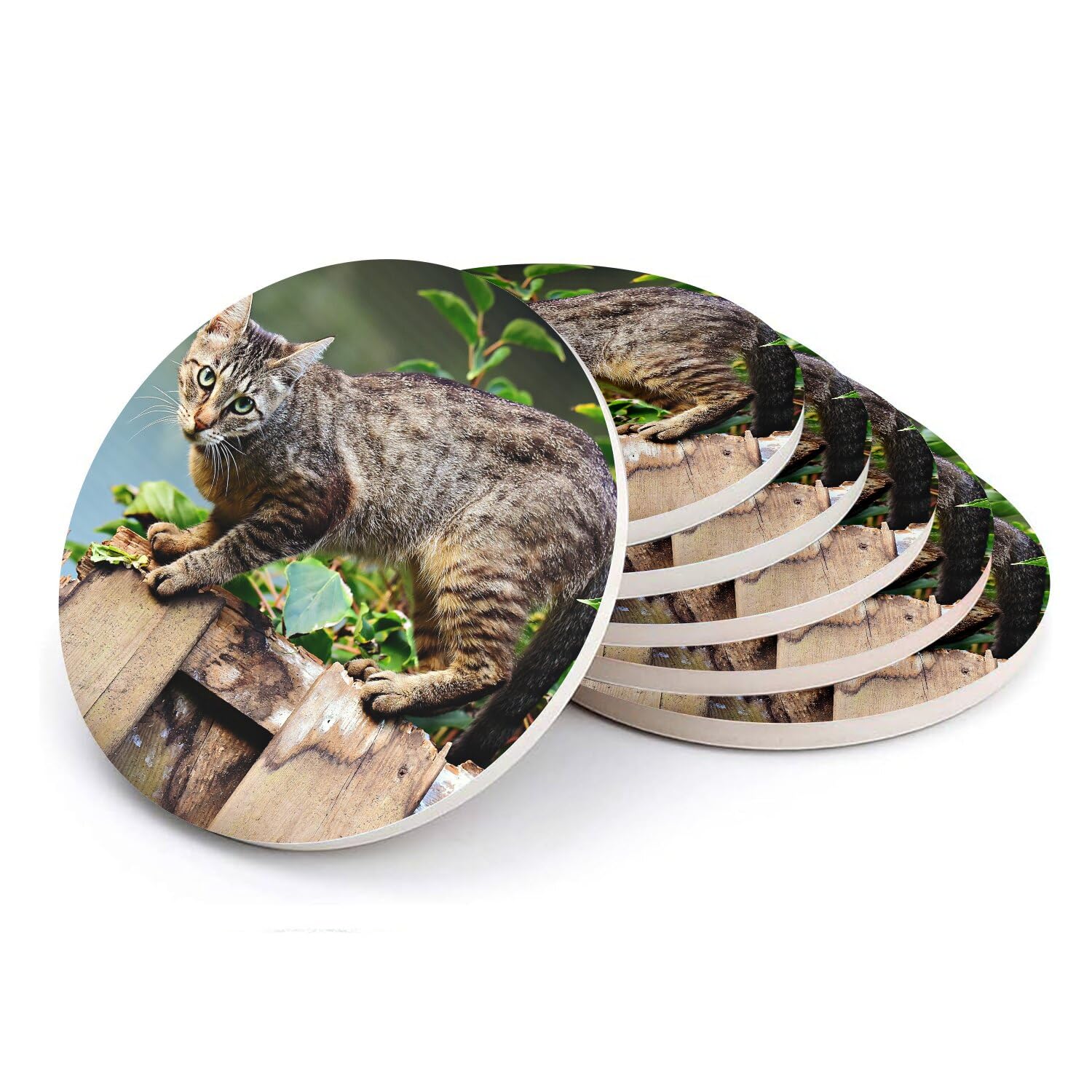 Sous verre ronds en céramique chat yeux verts lot de 6 dessous de verre 108mm