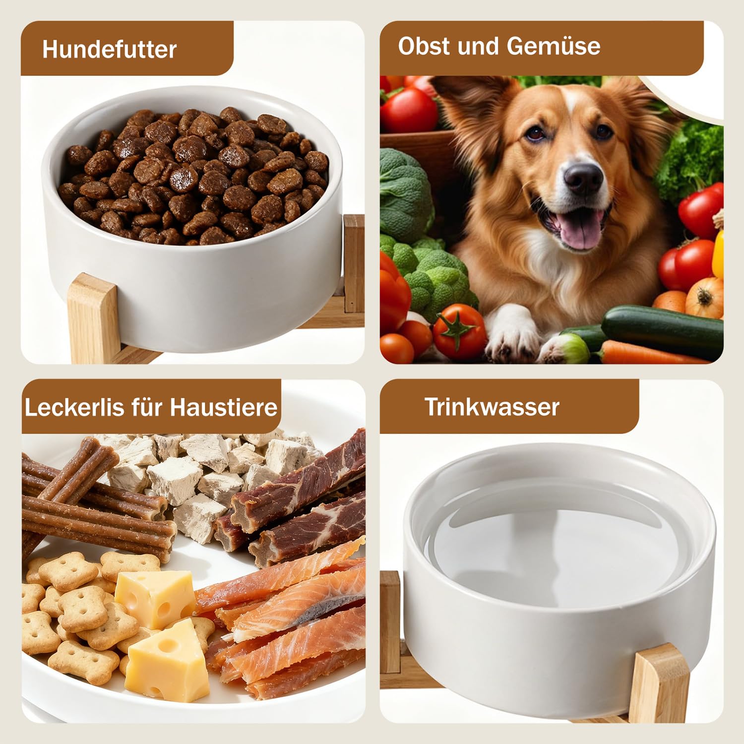2 x 850ml Hundenapf Erhöht, Hundenapf Keramik mit 15,5 cm Ständer,Futternapf Hund Erhöht für Kleine Bis Mittlere Hunde,Doppelt Fressnapf Hund,Hunde Napfset für Futter und Wasser (Weiß)