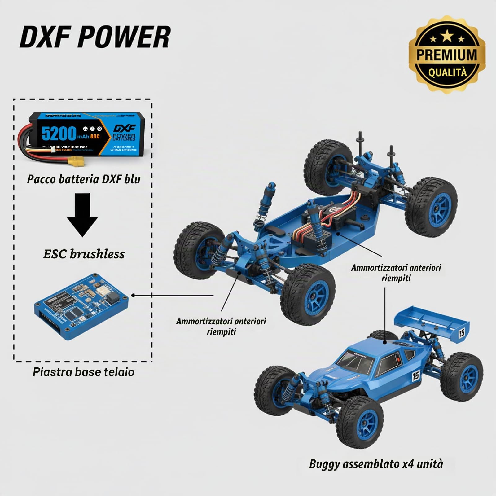 DXF Batteria LiPo 3S da 11,1 V, 5200 mAh, 80 C, confezione da 2 pezzi con connettore XT90, batteria rigida per RC auto, camion, barca, elicottero, aereo, quadricottero, modellismo, scarica ad alte