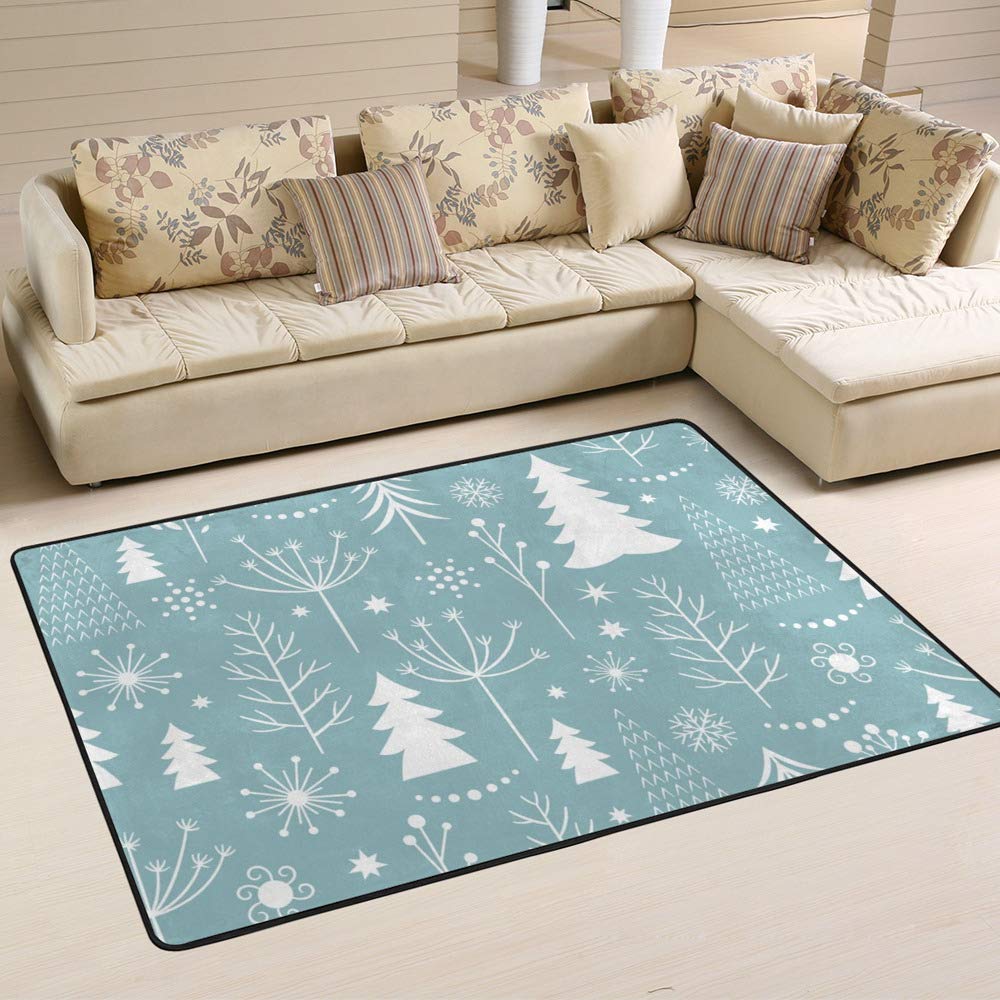Tapis de Noël bleu neige salon grand tapis rectangulaire 160x120