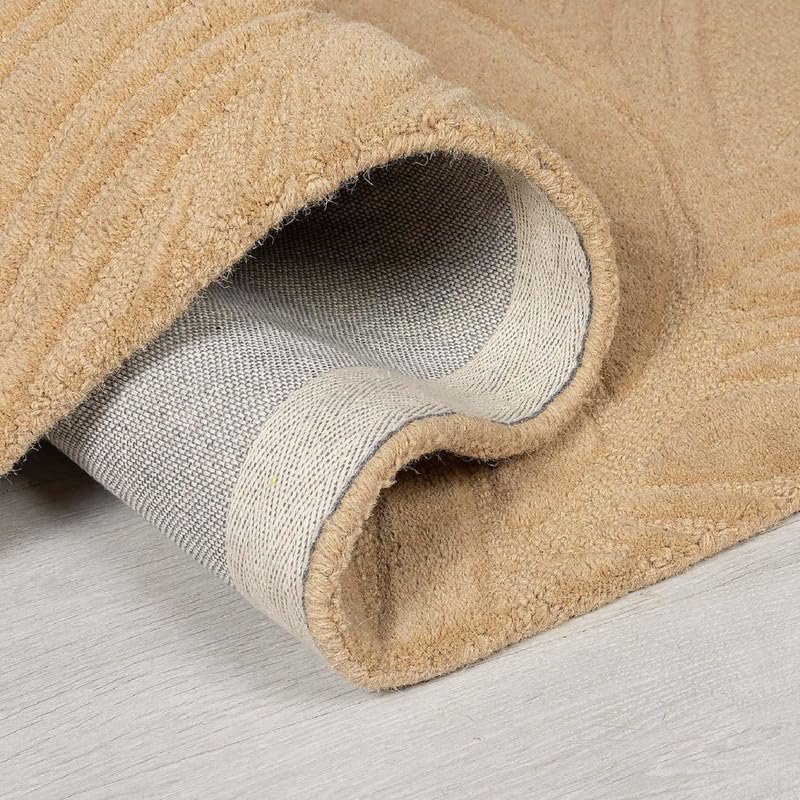 Image of Hand Tufted Modern Design Exported Collection High Low Pattern Wool Carpet for Living Room, Bedroom & Hall (Gold, 10 x 14 Feet)