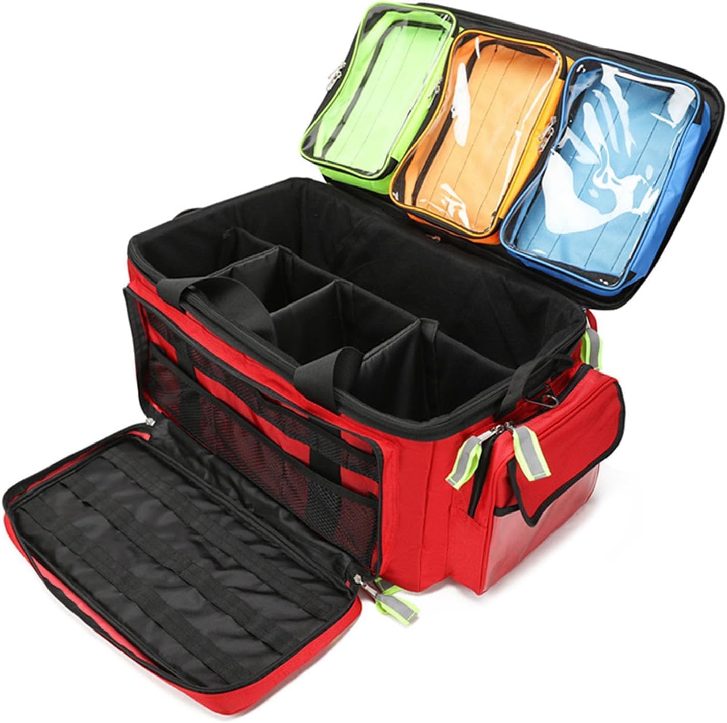 Large Capacity Trolley Box Type First Aid Kit, Multi-Functional Trauma Bag, Portable Emergency Survival Medical Backpack(Red)