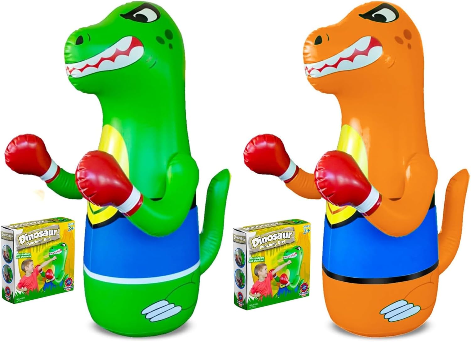 Inflatable Dinosaur Punching Bags for Kids – Pack of 2 Bop Bags for Toddlers and Children Ages 3-8 – 47" Blow Up Toys with Bounce-Back Action – Fill Base with Sand or Water