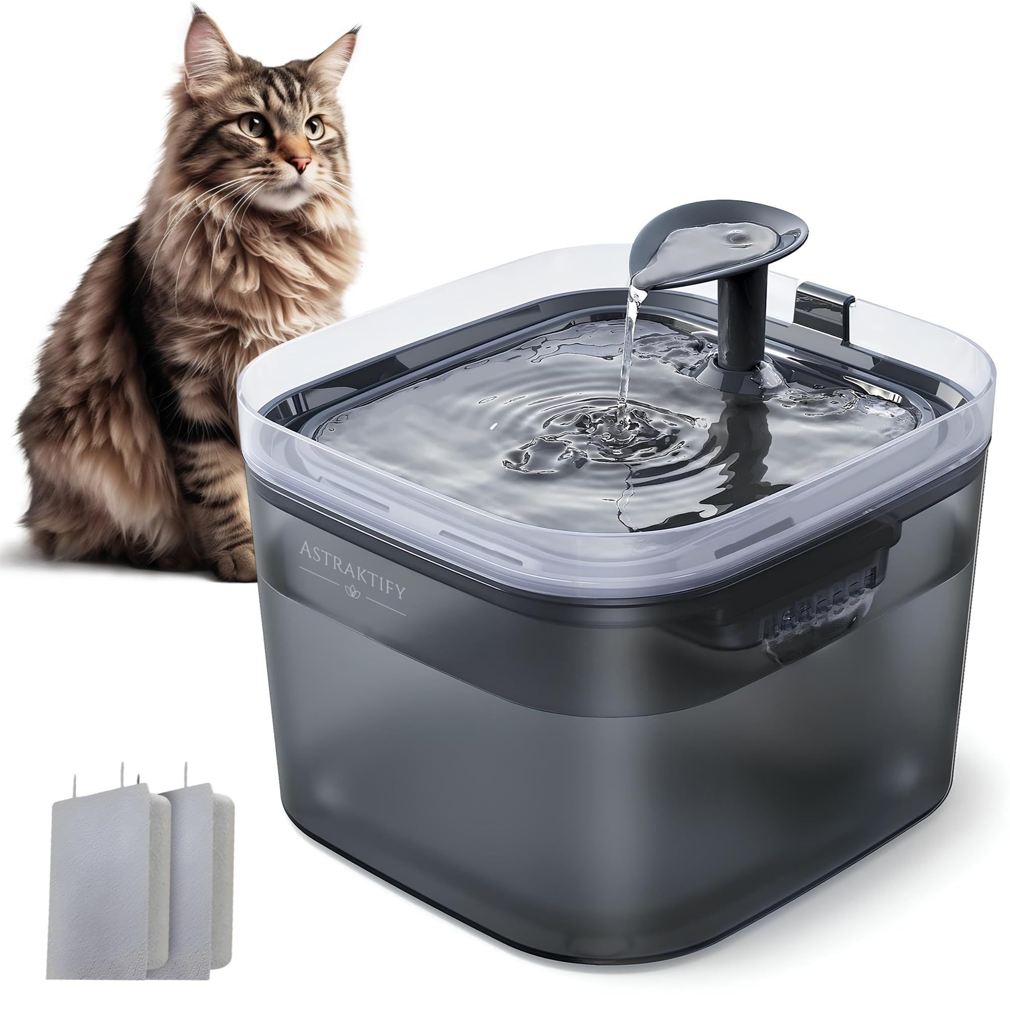 Astraktify© Fuente para Gatos - Bebedero para Gatos 2,2L – Dispensador Agua Automatico Mascotas – Incluye 2 Filtros de Alta Capacidad – Función Inteligente Ultra Silenciosa