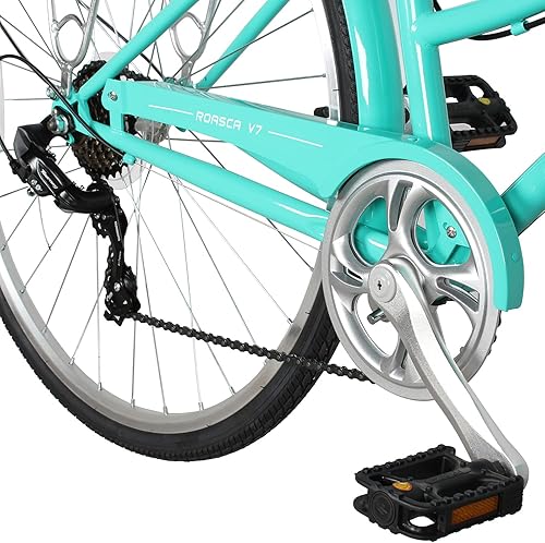 Vista 154 de MICARGI Bicicleta híbrida para adultos de 24/26 pulgadas, bicicleta híbrida de 1/7 velocidades para mujeres, hombres, personas mayores, bicicleta