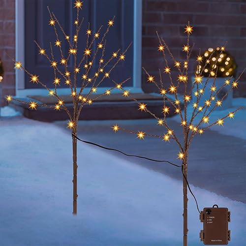 Miniatura 7 de Ramas de árbol de Halloween iluminadas, rama negra artificial de 30 pulgadas con 100 luces LED de hadas naranjas, temporizador integrado y funciona