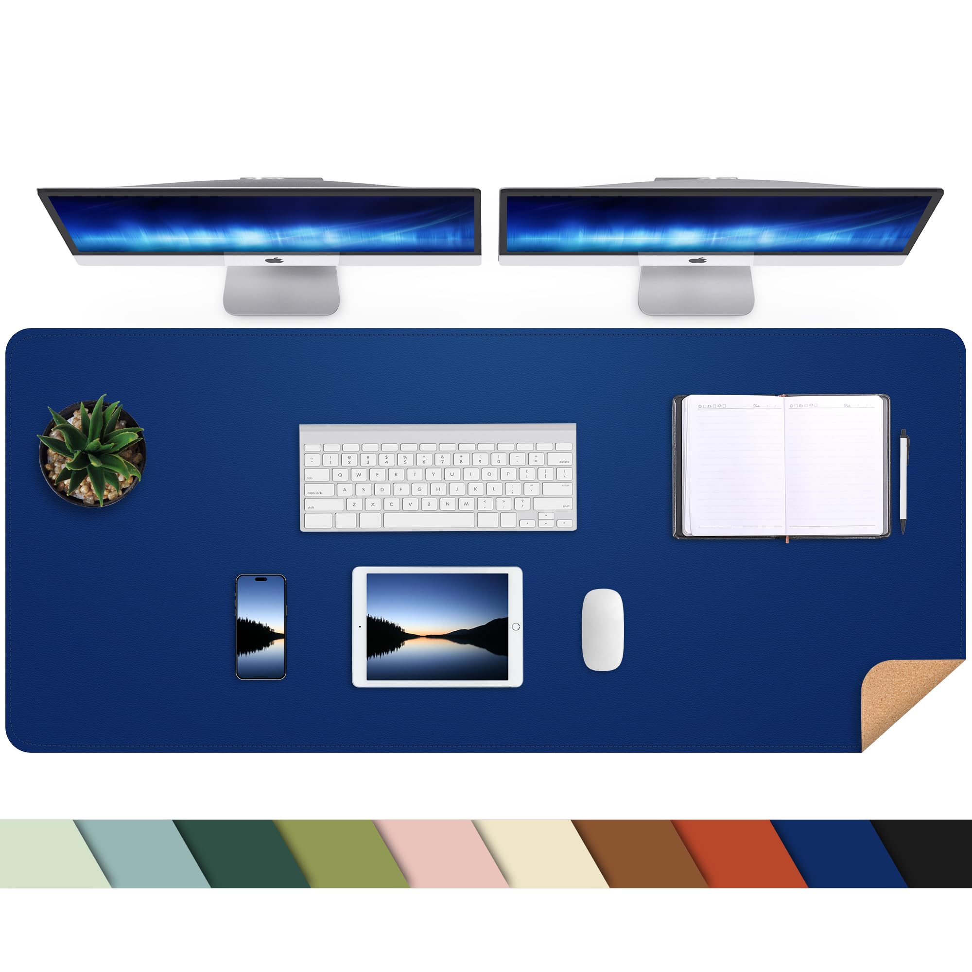 Leather Desk pad Protector, Large Desk mat with Natural Cork & PU Leather,Mouse pad,Non-Slip Office Desk Mat,Waterproof Desk Writing Pad for Office