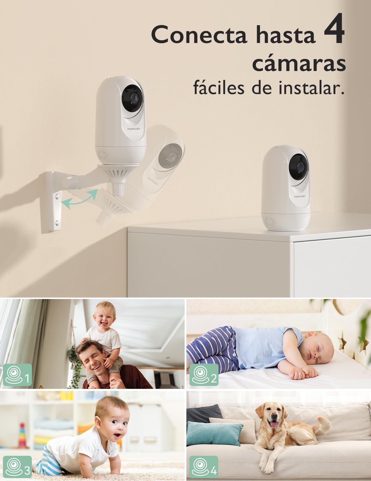 momcozy Camara Vigilancia Bebe, Conexión Sin WiFi hasta 300m para Máxima Seguridad, Vigilabebes con Pantalla Dividida 5" FHD y 5000mAh Batería, Visión Nocturna y Audio Bidireccional