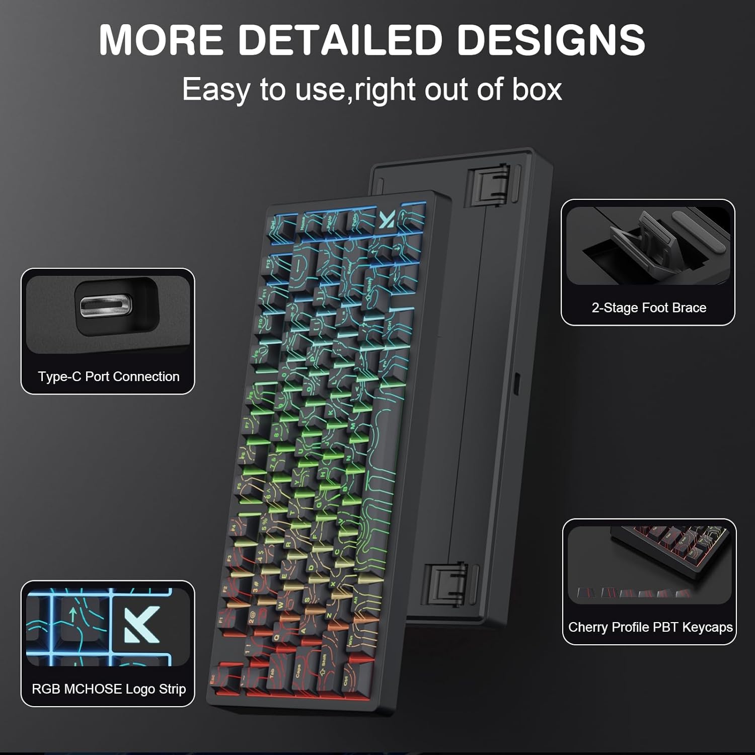 x MCHOSE Jet75 Magnetic Keyboard,75% Wired Gaming Keyboard Hall Effect Switch,Rapid Trigger Mode,8K Hz Polling Rate,0.1ms Lantency,Rhythmic RGB Backlight (Topograhic Black, God Switch)