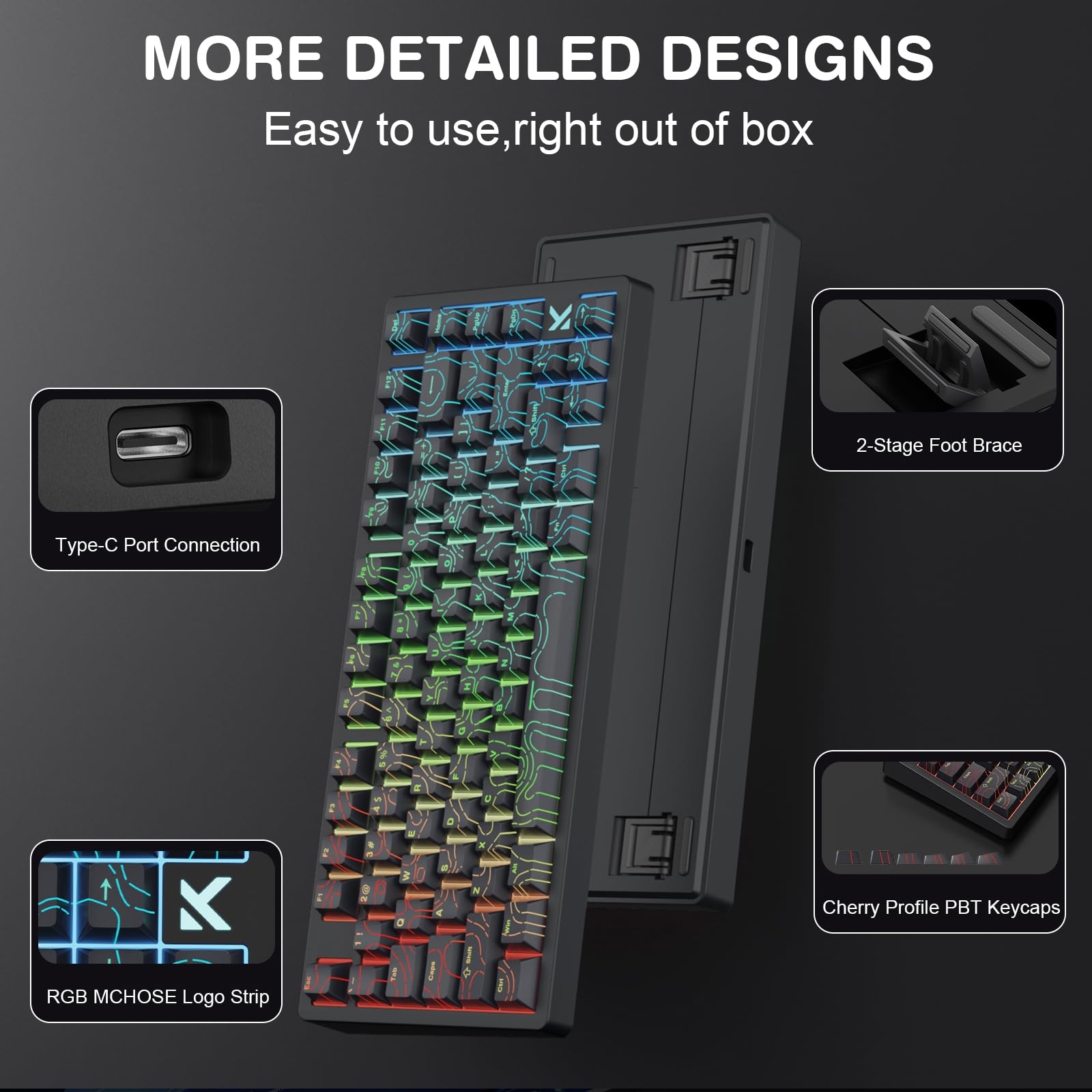 Tastiera magnetica MCHOSE Jet75, tastiera da gioco cablata al 75%, interruttore effetto hall, modalità trigger rapido, frequenza di polling 8K Hz, lanterna 0,1 ms, retroilluminazione RGB