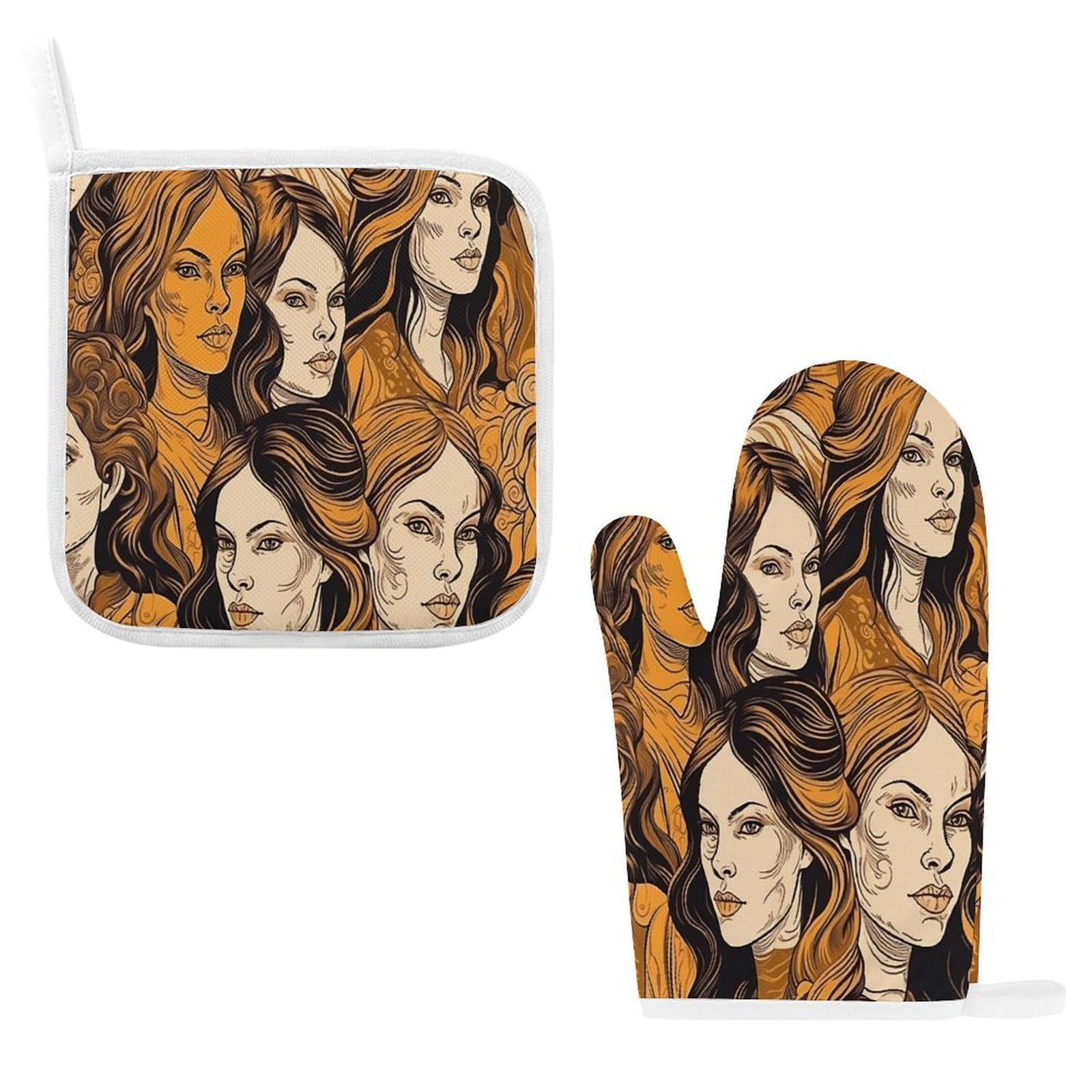 Fodpand Women's Style Face Oven Mitts And Pot Holders Sets