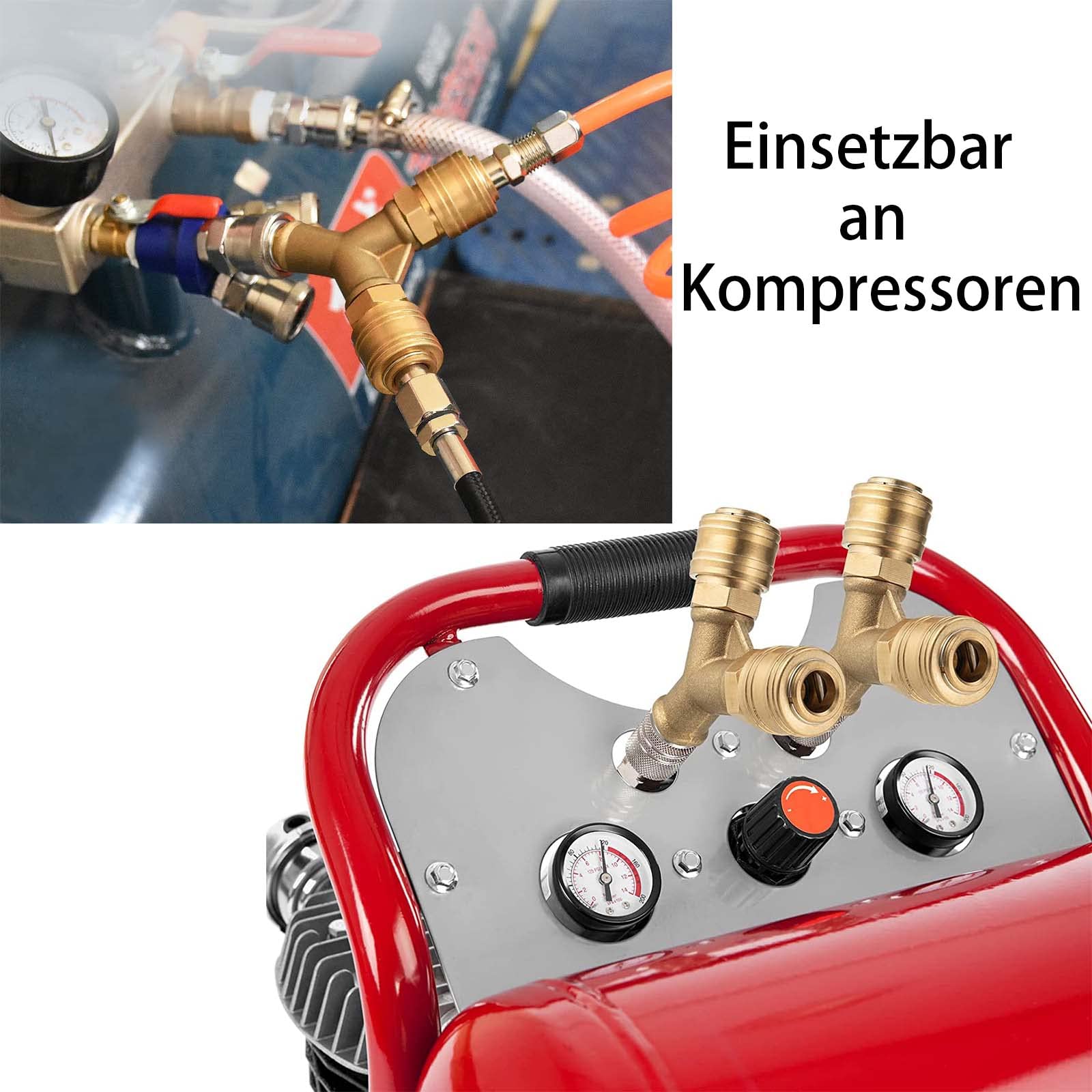 Distributore Aria Compressa 2 Vie - Ottone, Filettatura 1/4", Per Compressori