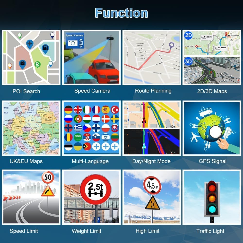 5 Pouce GPS Voiture,Navigation Voiture,Cartes Europe, Mises à Jour Gratuites, Alerte Vitesse & Poi, Guidage Vocal pour Camping-Car/Camion