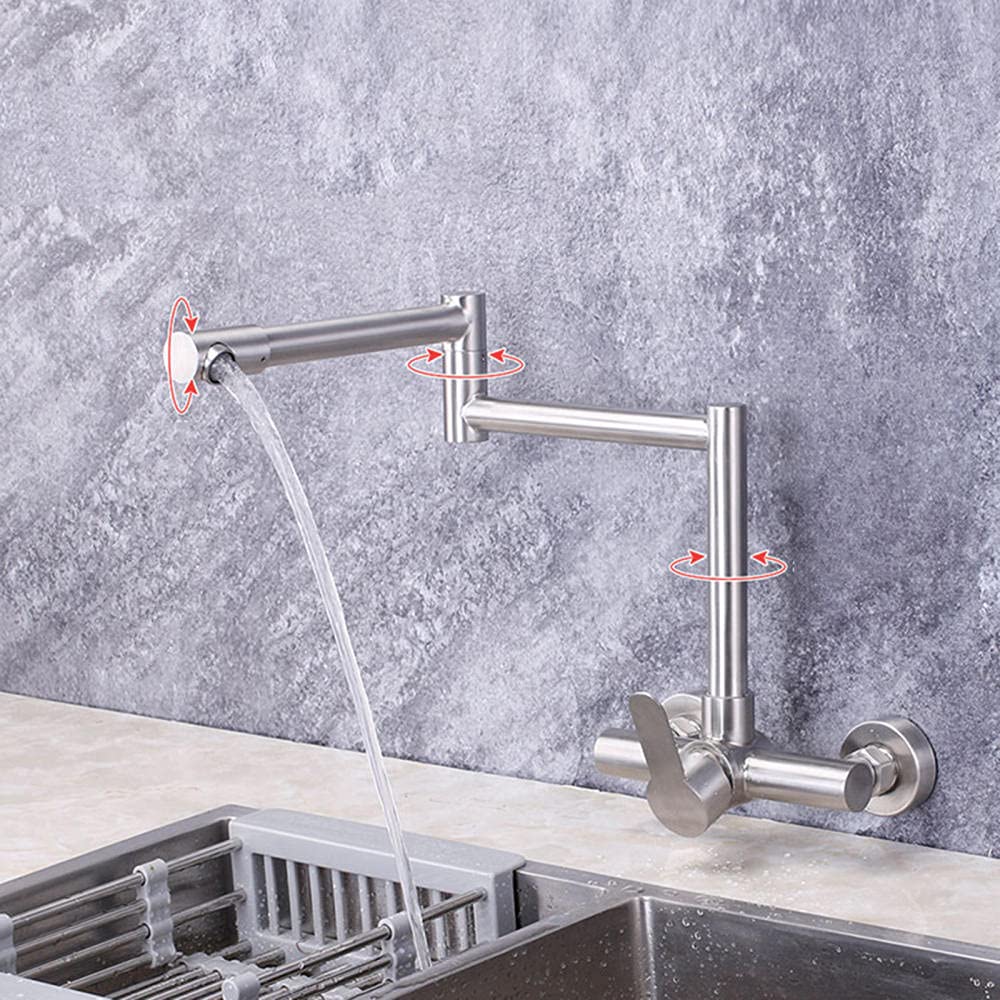 Mitigeur de cuisine chaud et froid à 2 trous avec bec pivotant multi-angle pour évier mural