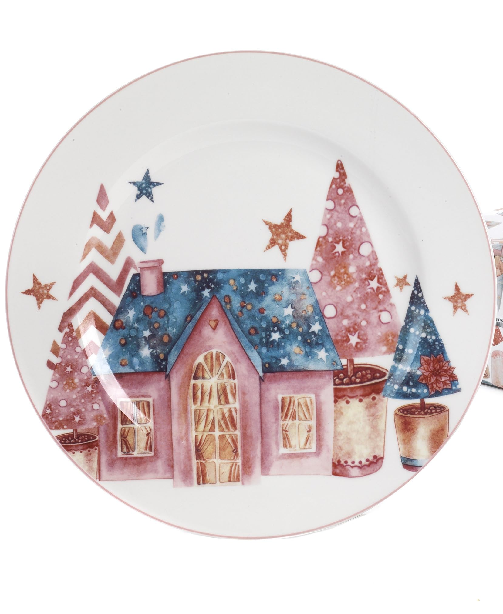 Servicio de platos navideño de 18 piezas con tema de Navidad en porcelana de autor Nàvel 6 fondos Ø 21,6 cm, 6 platos Ø 21,6 cm y 6 platos Ø 26,7 cm con elegante caja litografiada