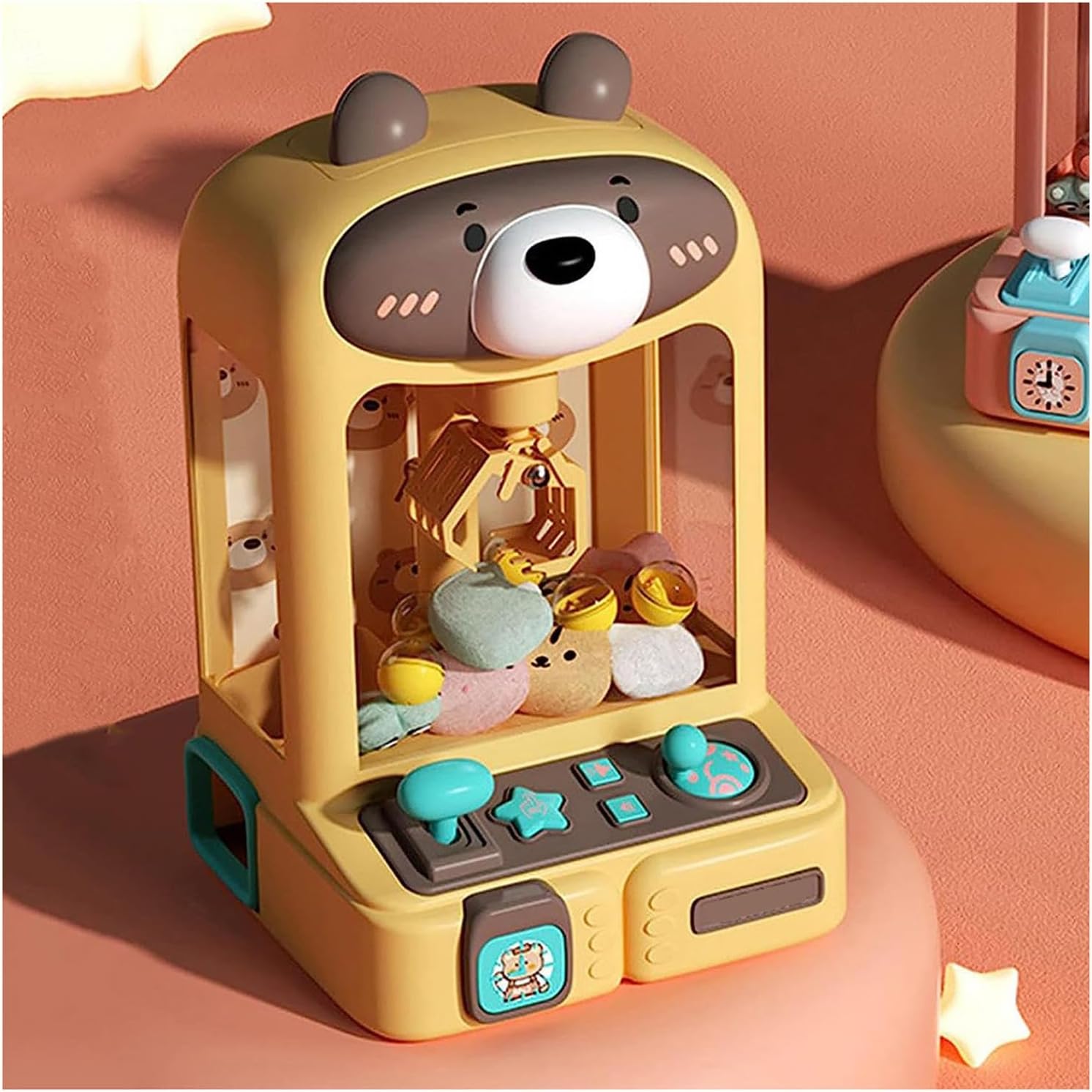 Kids Claw Machine with Music and Light,30 Toys and 10 Gashapons, Toy Grabber Claw Machine for Home Party Christmas Birthday Gifts,Bear