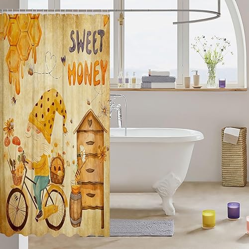 Miniatura 3 de Honey Bee - Cortinas de ducha para baño, 72 pulgadas de ancho x 72 pulgadas de largo, cortina de ducha retro de madera para niñas y niños, juego de