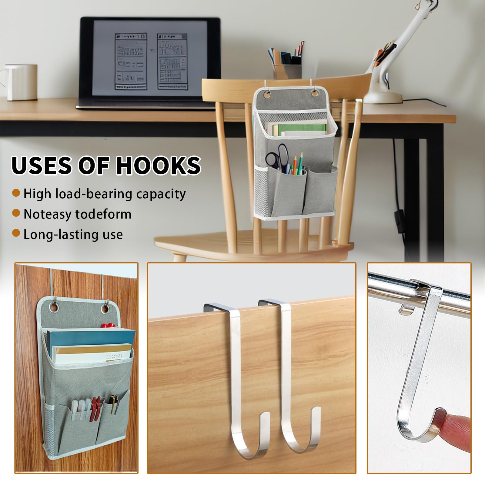 2 Pezzi Organizzatore Appeso Grigio, Organizzatore da Parete con Tasche, Mensola da Porta in Tessuto per Riordino da Appendere per Bagno, Camera da Letto, Uffici