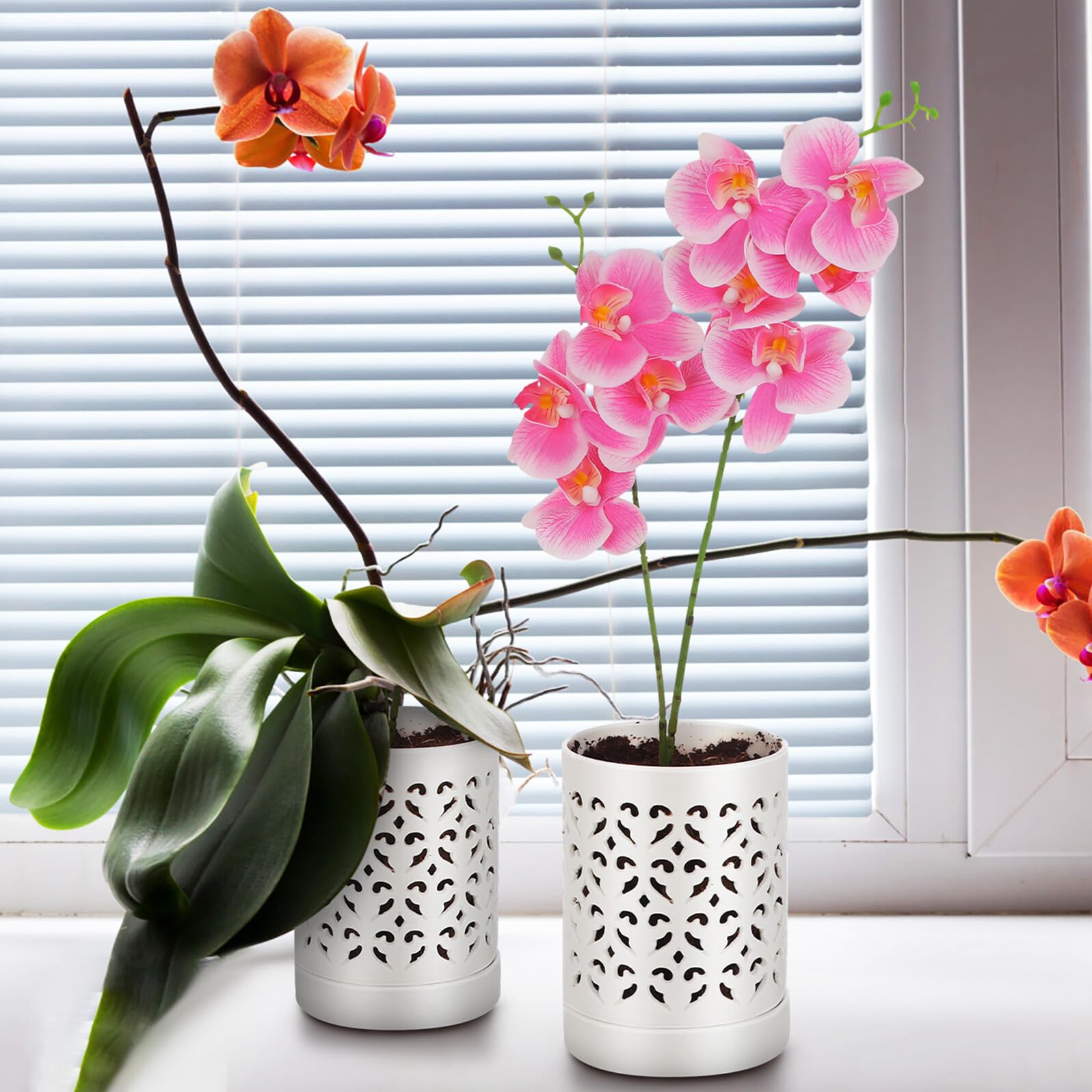 Lurrose Keramik Orchideentopf Zylindrisch mit Löchern für Zimmerpflanzen