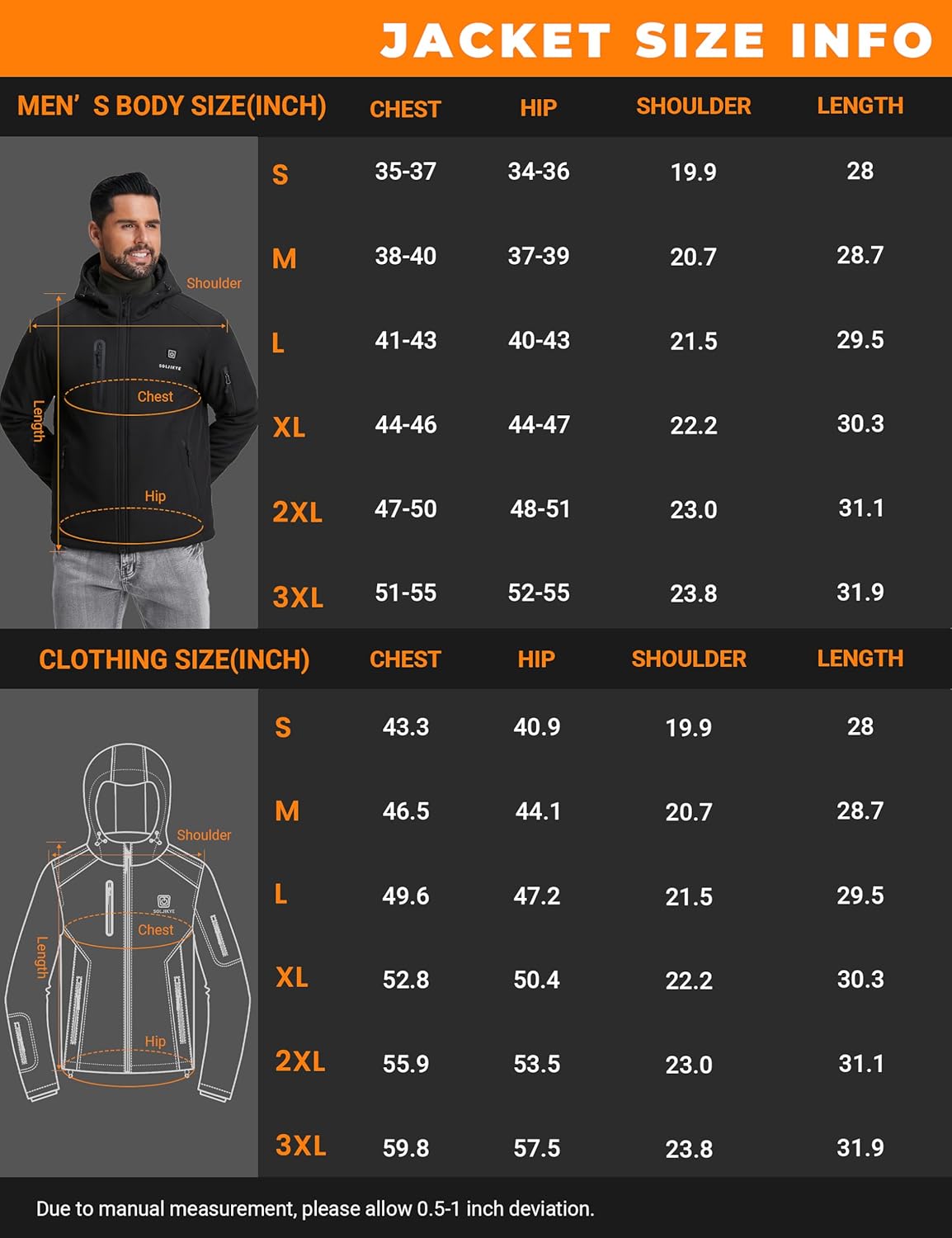 Heated Jacket for Men with 12V/20000mAh Battery Pack, Men's Winter Jackets Soft Shell Electric Heated Coat - Image 8