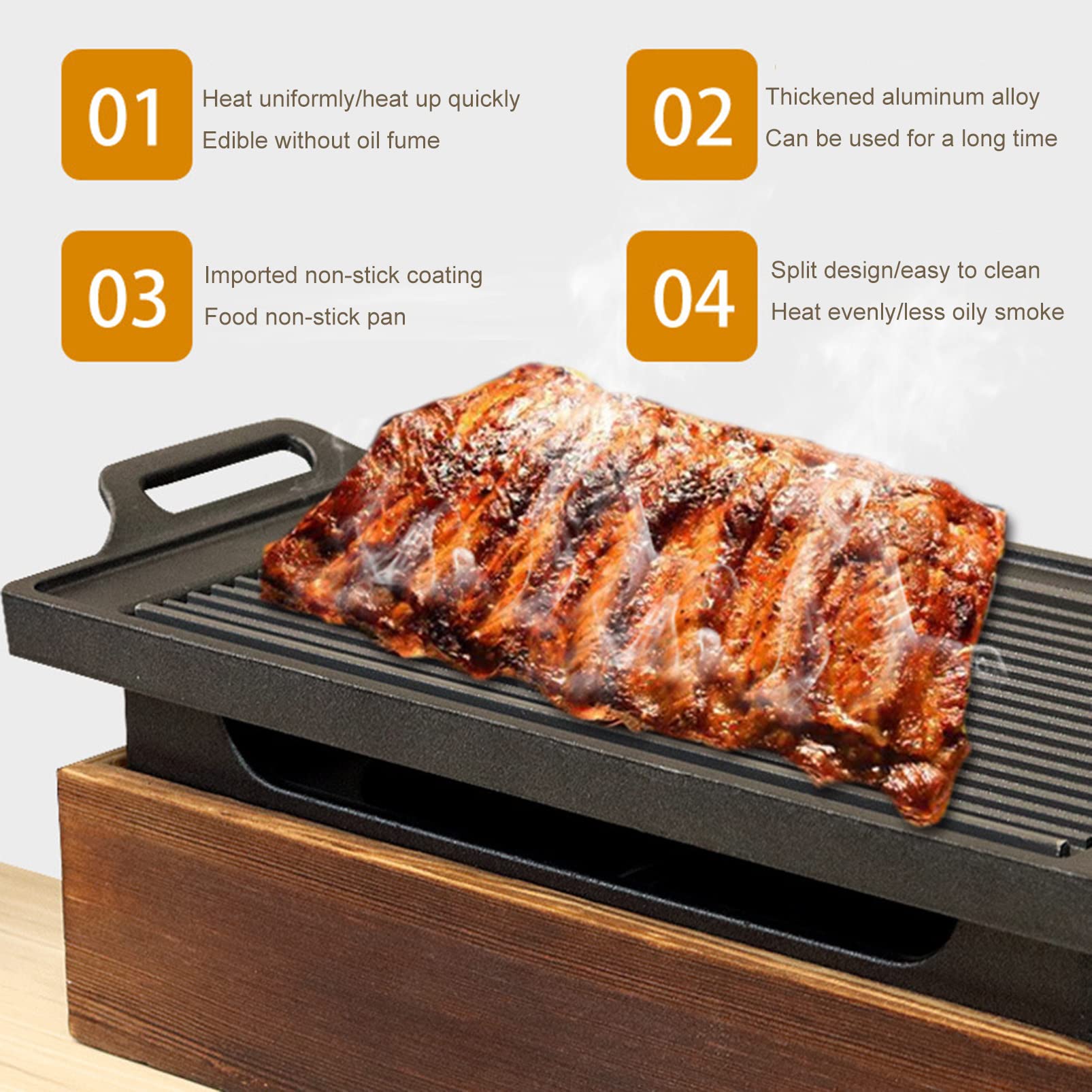 Barbecue Portatile Griglia da Tavolo Stufa Ad Alcool, Hotel Stile Giapponese Barbecue Piastra Griglia A Carbone, Tavolo da Pranzo Hibachi Grill con Base in Legno, per Giardino da Campeggio al Copert