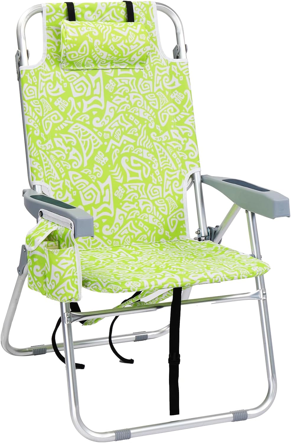 Outvita Backpack Beach Chair, 5 Level Adjustable Positions Beach Chair with Back Storage Bag, Cooler Pouch and Side Bags for Beach Poolside Lawn