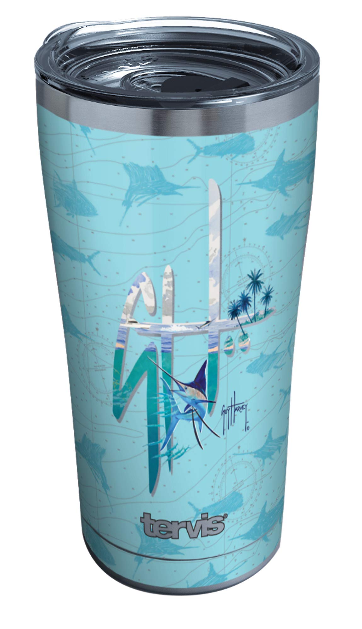 Tervis Triple Walled Guy Harvey Insulated Tumbler Cup Keeps Drinks Cold & Hot, 20oz - Stainless Steel, Signature Pattern