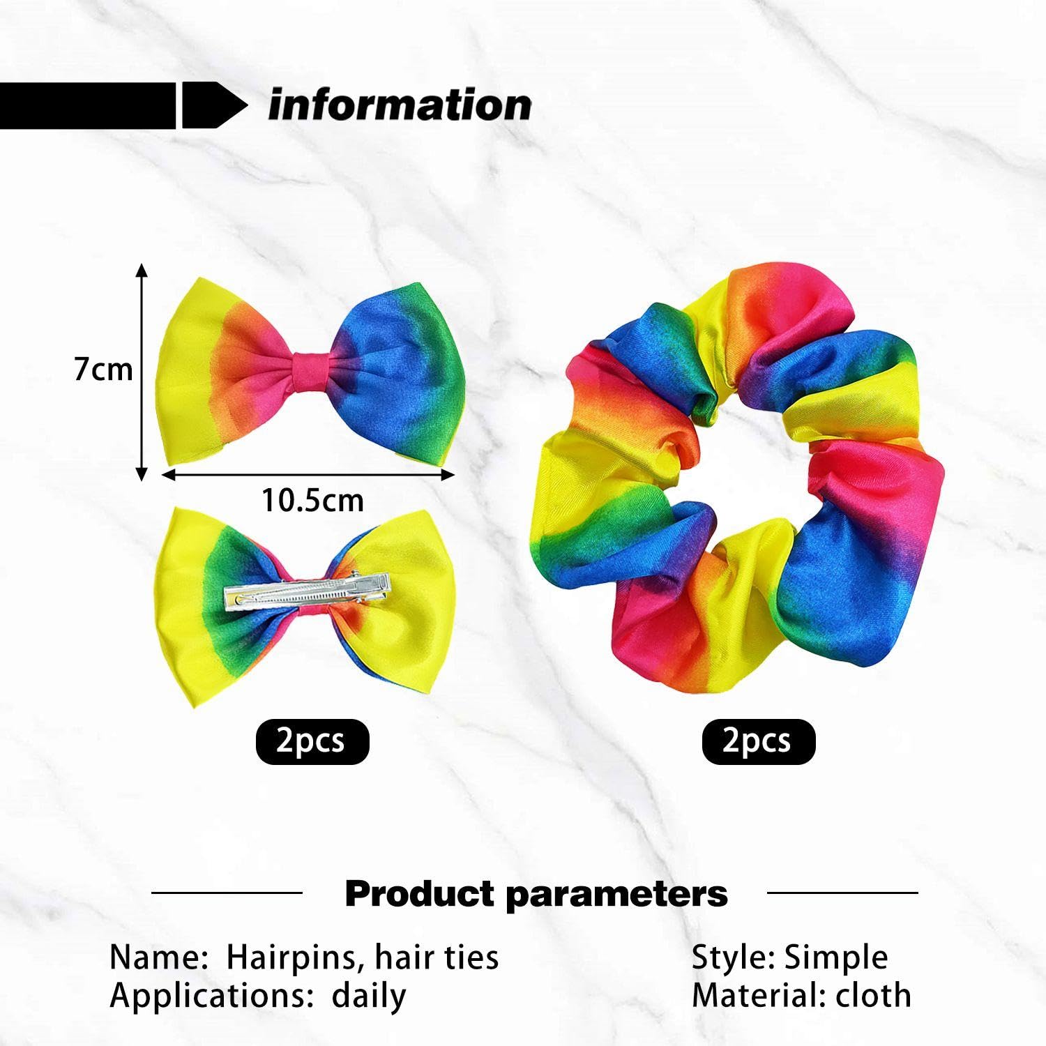 2 Pieces Of Hair Ties for Girls 2 Pieces Of Bow Hair Clips, Ponytail Rainbow Hair Ties, Colorful Hair Ties, Elastic Hair Ties For Girls - Image 2