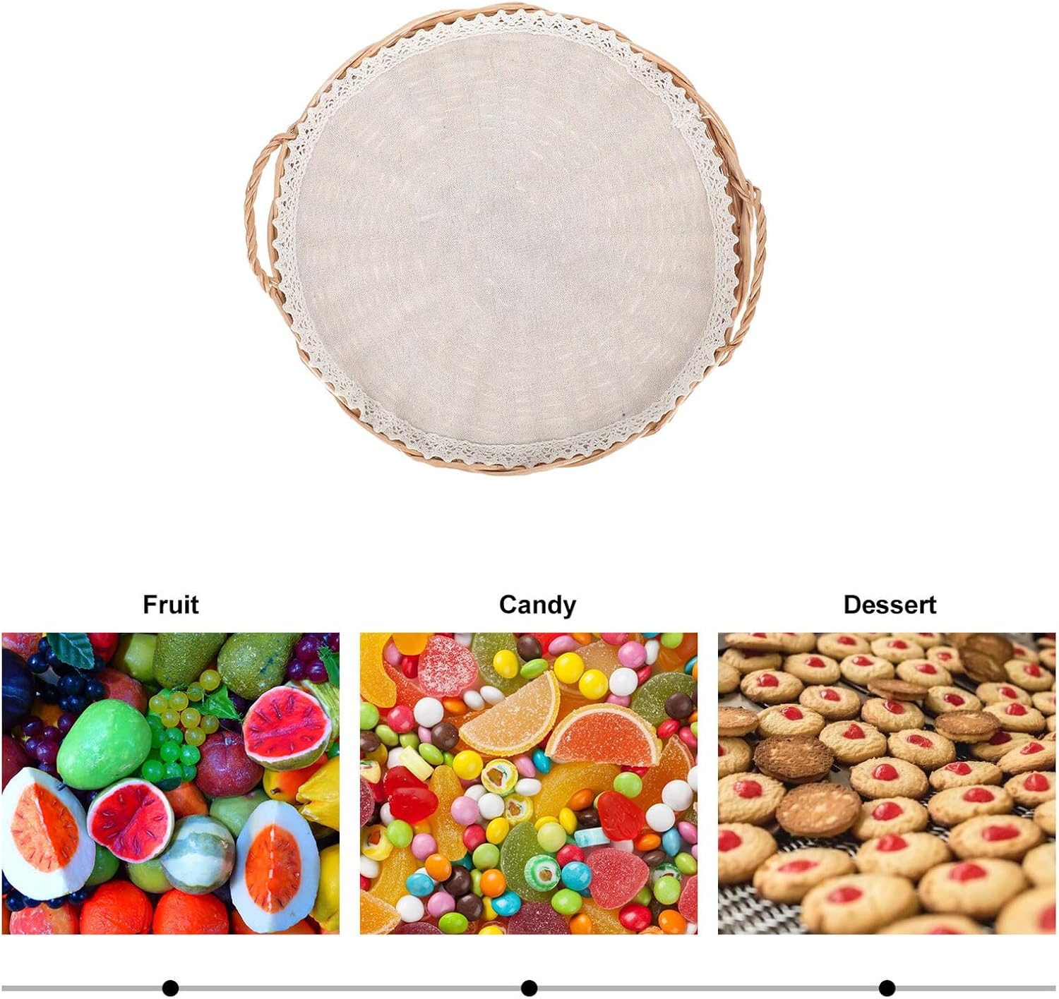 Handwoven Wicker Bread Basket round Natural Rattan Kitchen Storage Basket Food Serving Tray for Household and Picnic Use