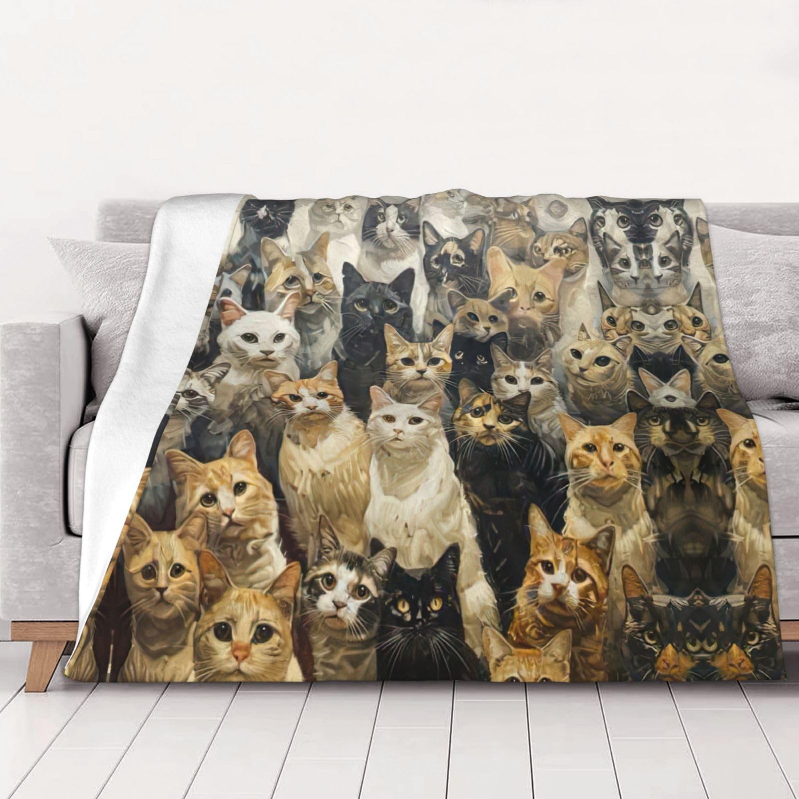 Manta de gato para sofá, cama, tamaño Queen, suave, ligera, afelpada, cálida y acogedora, manta de lujo