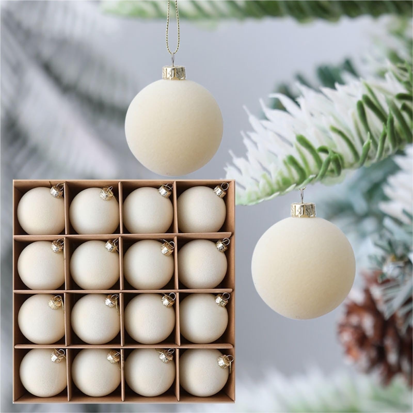 Christbaumkugeln Hängedeko Set Mit Beflockten Weihnachtsbaumkugeln (15 Kugeln, 8 cm Durchmesser) Weihnachten Dekoration(White)