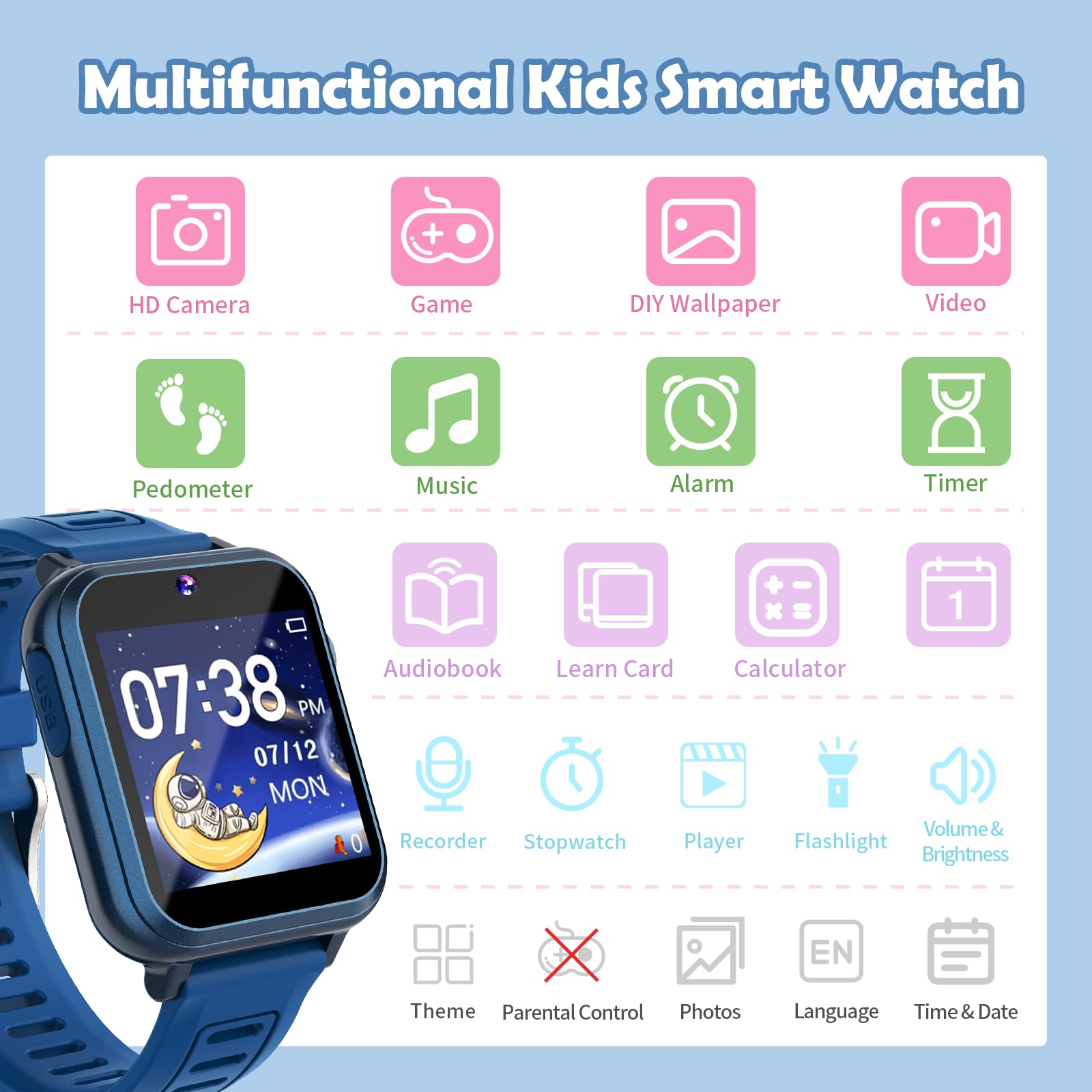 Smartwatch Dla Dzieci Chłopcy Dziewczynki 24 Gry MP3 Muzyka