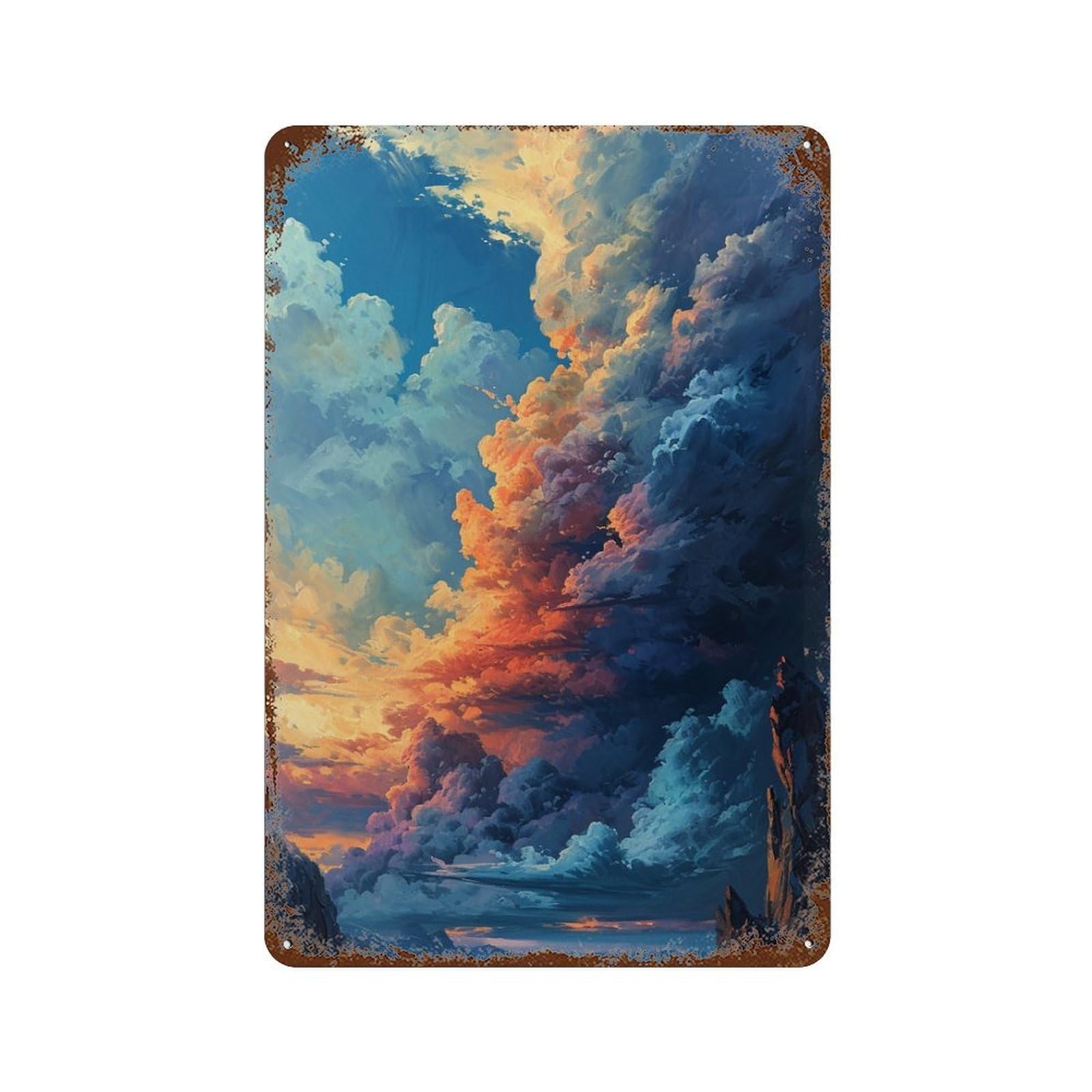 Clouds at Sunset 11.8"x7.9" Vintage Rust Metal Sign, Decorative Metal Wall Art for Bistro, Counter And Cafe Decor