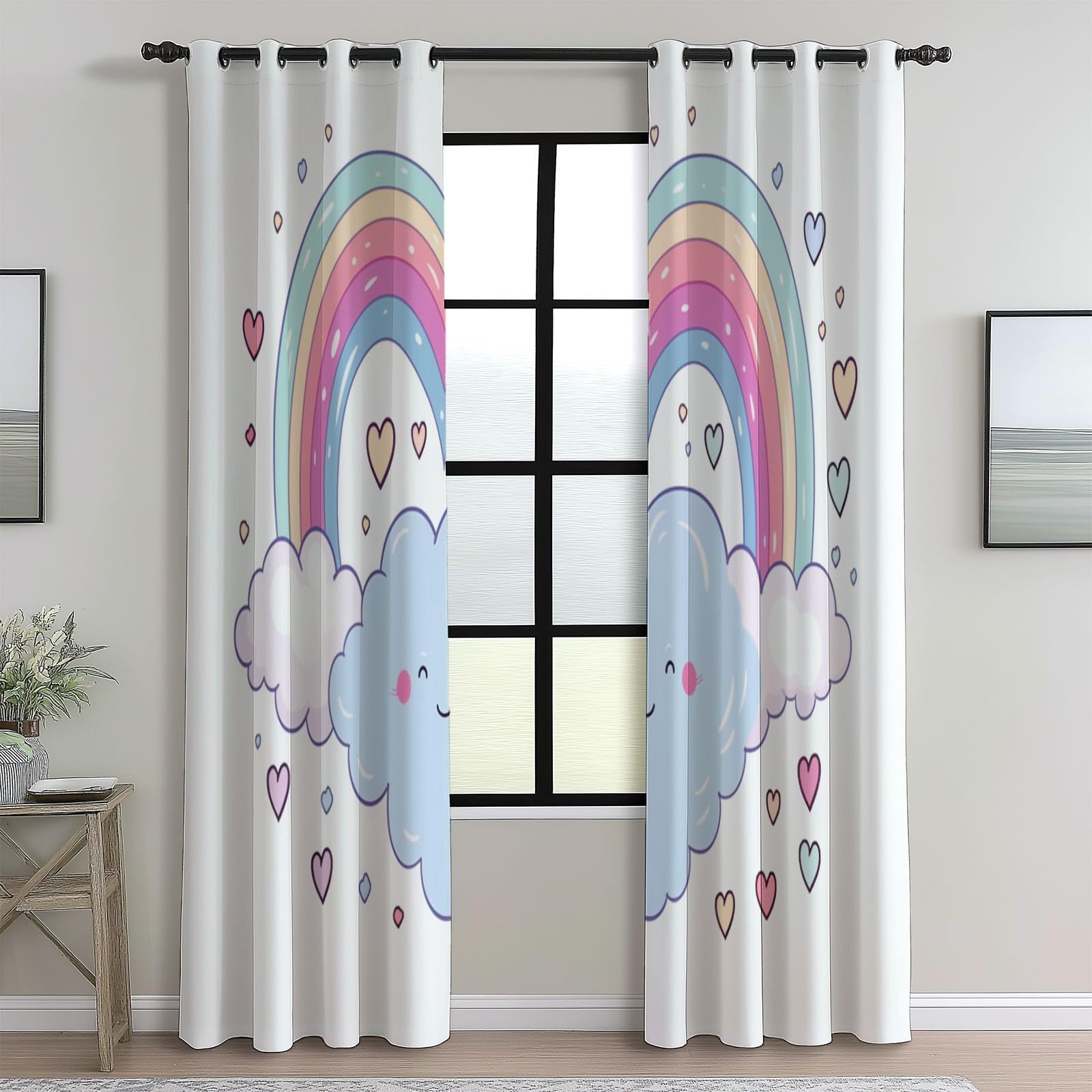 Design Keah Coeurs Nuages, Rideaux à Oeillets 70L X 240H cm (2 Panneaux), Isolant Thermique Opaque pour Porte-Fenêtre, Blanc