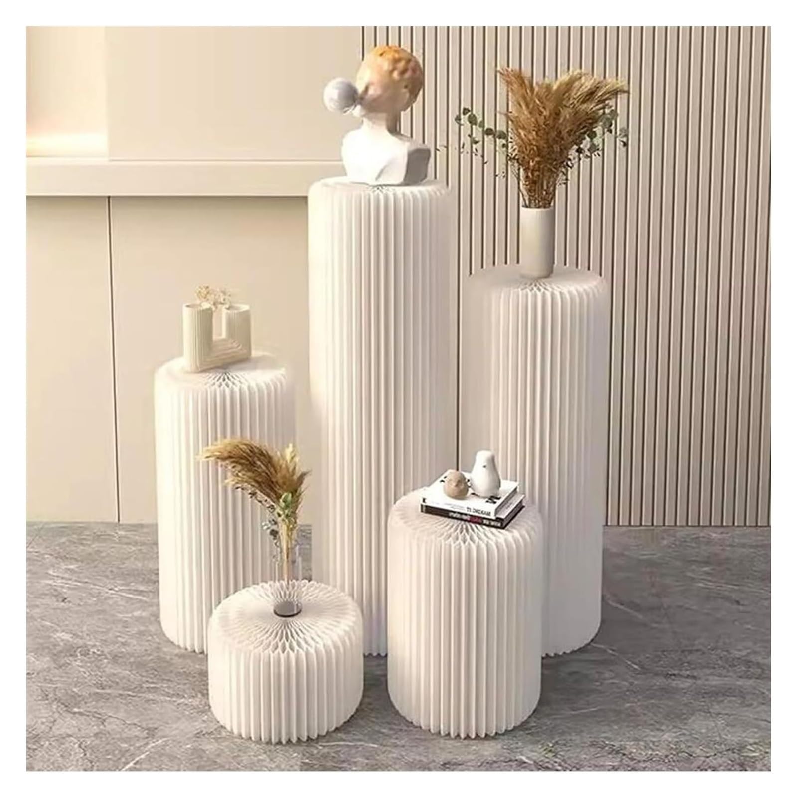 CXGfdghD plinth， 5PCS Cylinder Pedestal Stands For Party, Foldable Paper Columns Dessert Table