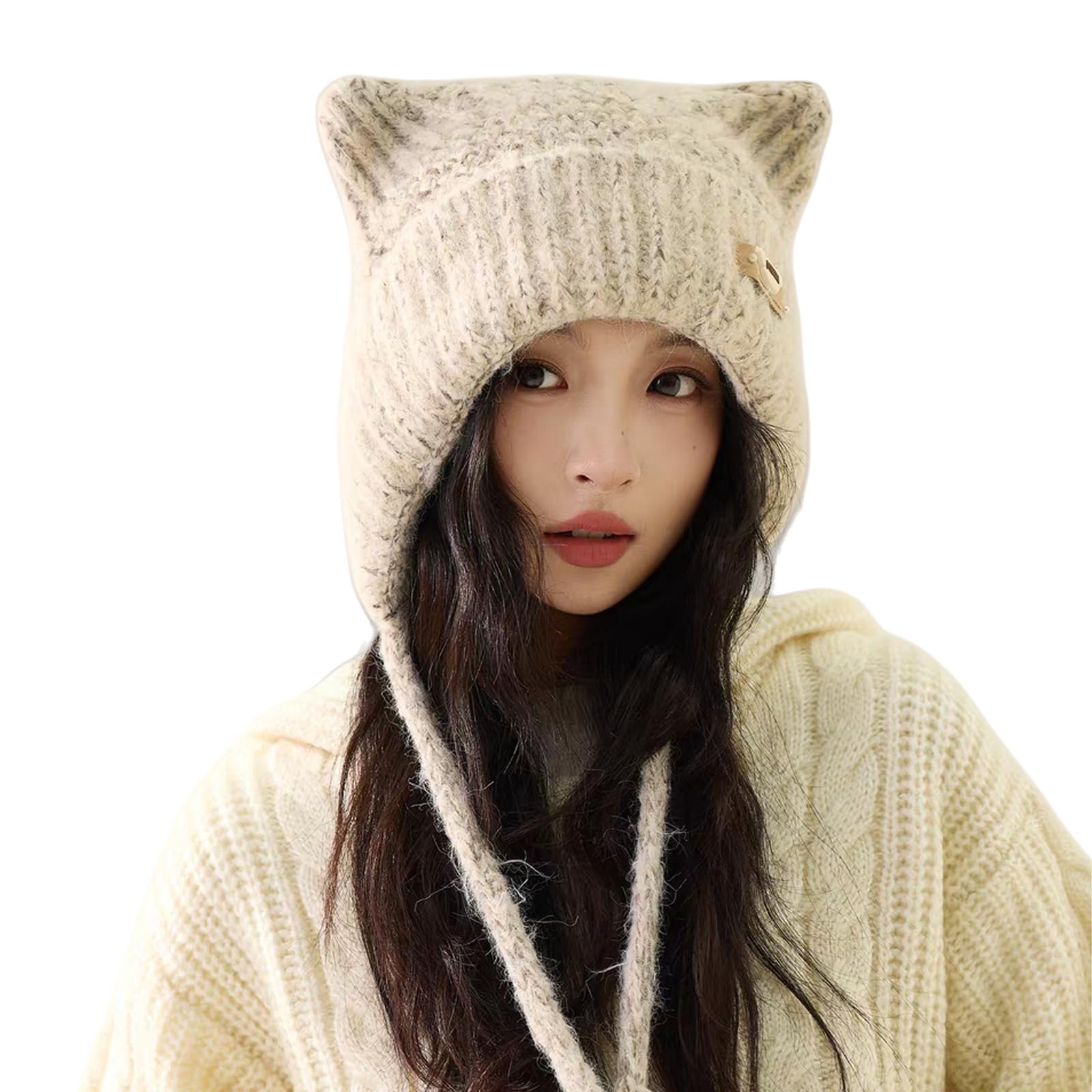 Karsaer ふわふわ猫耳ニット帽(ベージュ)