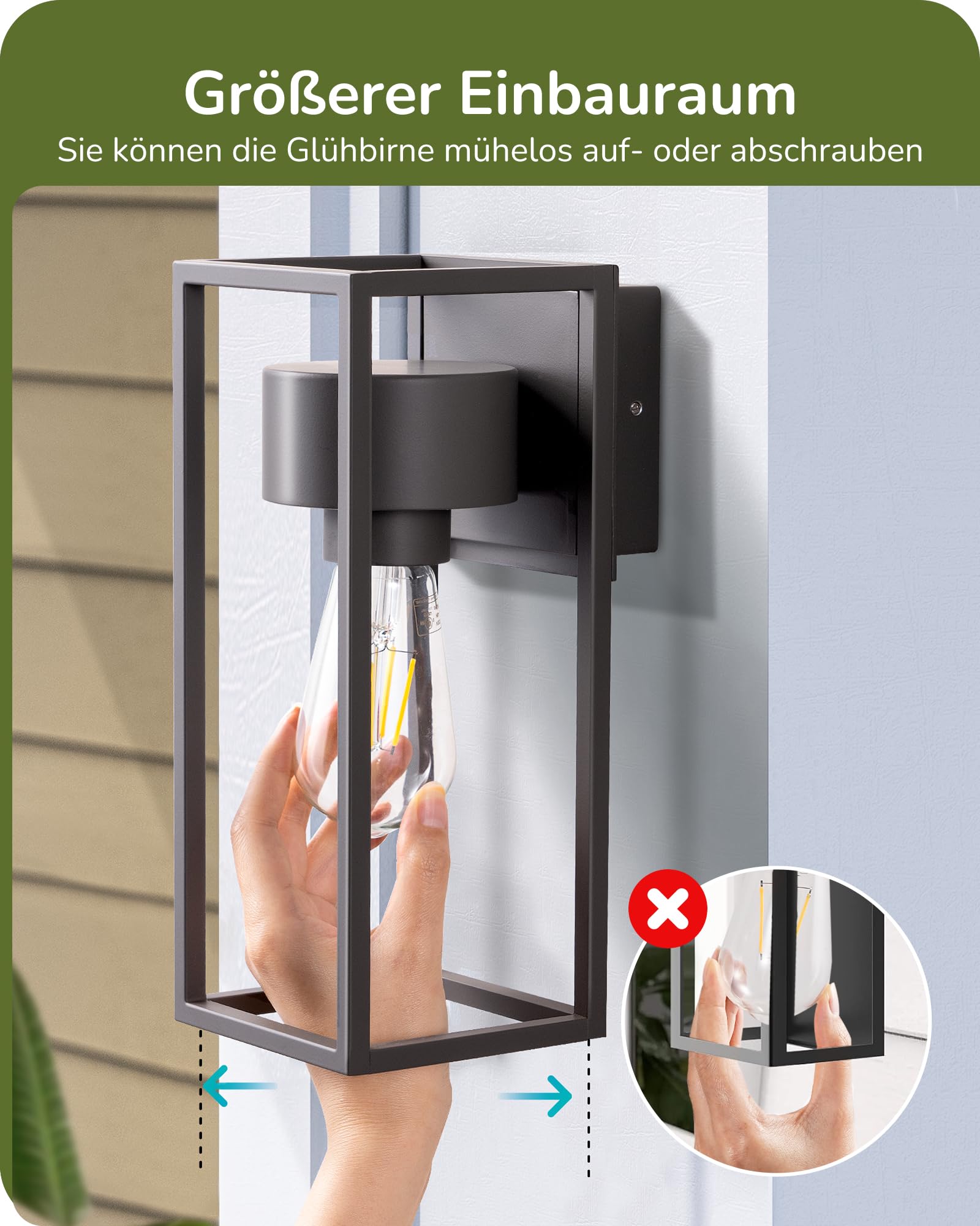 EDISHINE Wandleuchte IP44 Wasserdicht Anthrazite, Wandlampe für Außen & Innen, Modern ohne Leuchtmittel