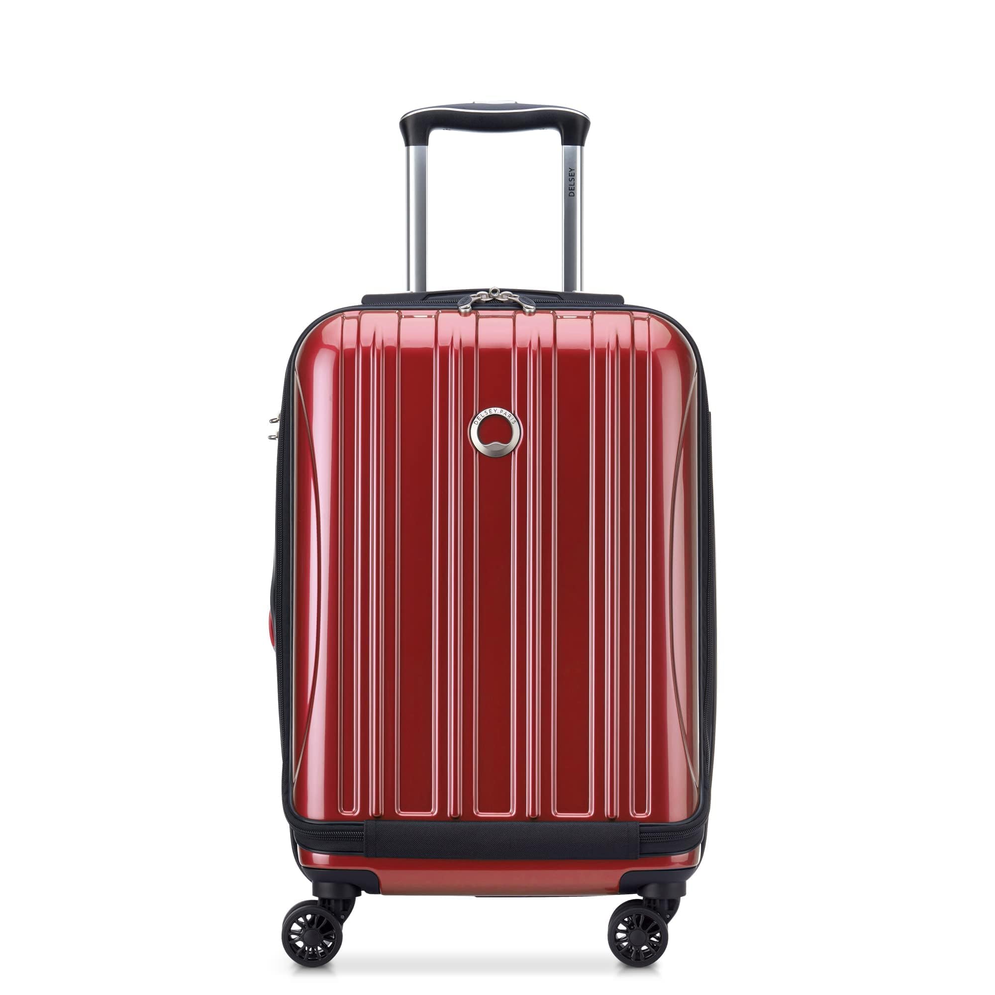 Delsey Luggage Helium Aero, International Carry On Luggage, 19", Front Pocket Hard Case Spinner Suitcase, Brick Red